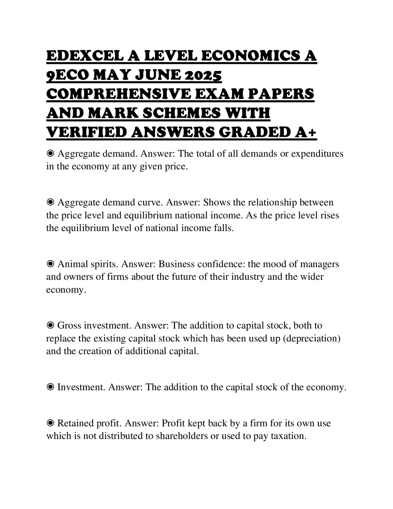 EDEXCEL A LEVEL ECONOMICS A 9ECO MAY JUNE 2025 COMPREHENSIVE EXAM ...