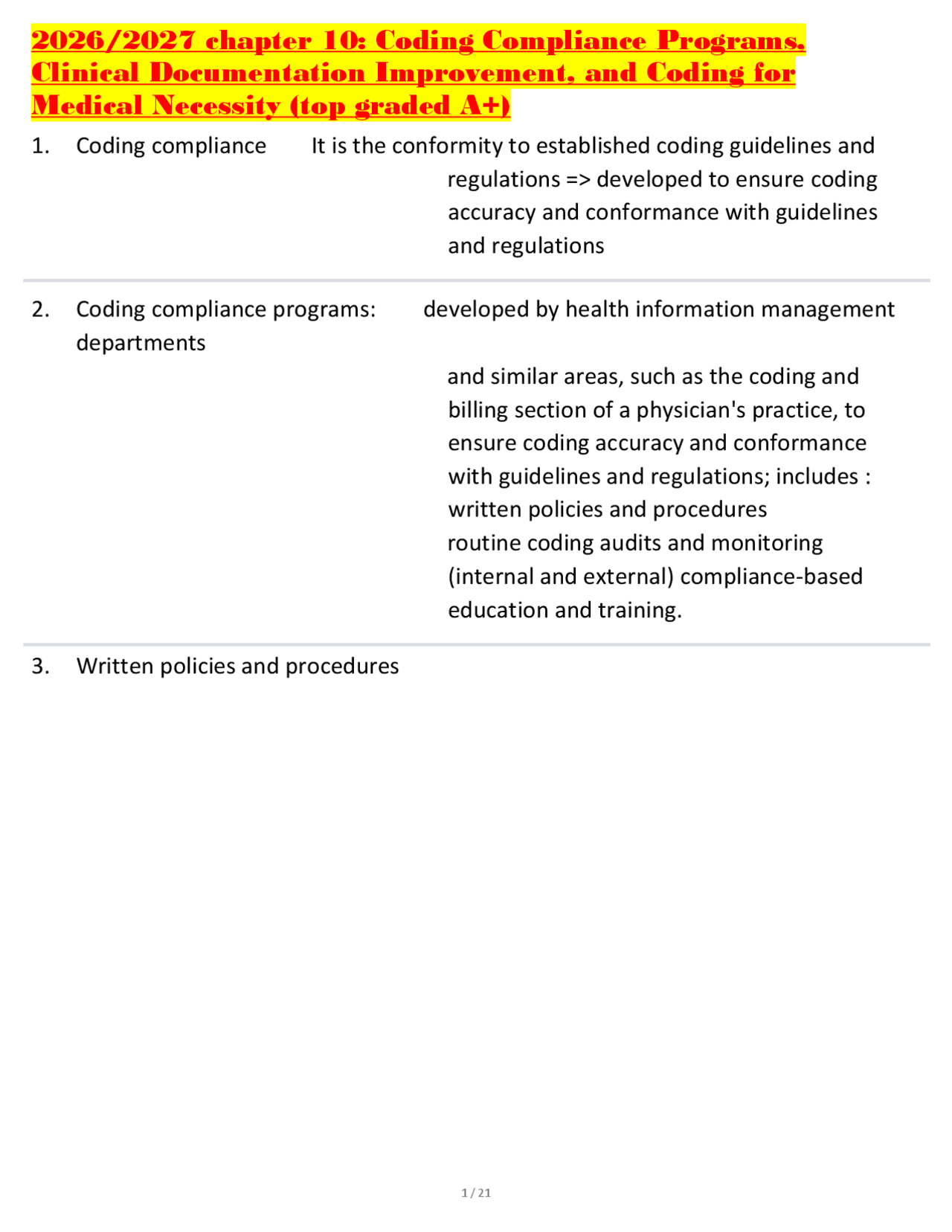 2026/2027 chapter 10: Coding Compliance Programs, Clinical ...