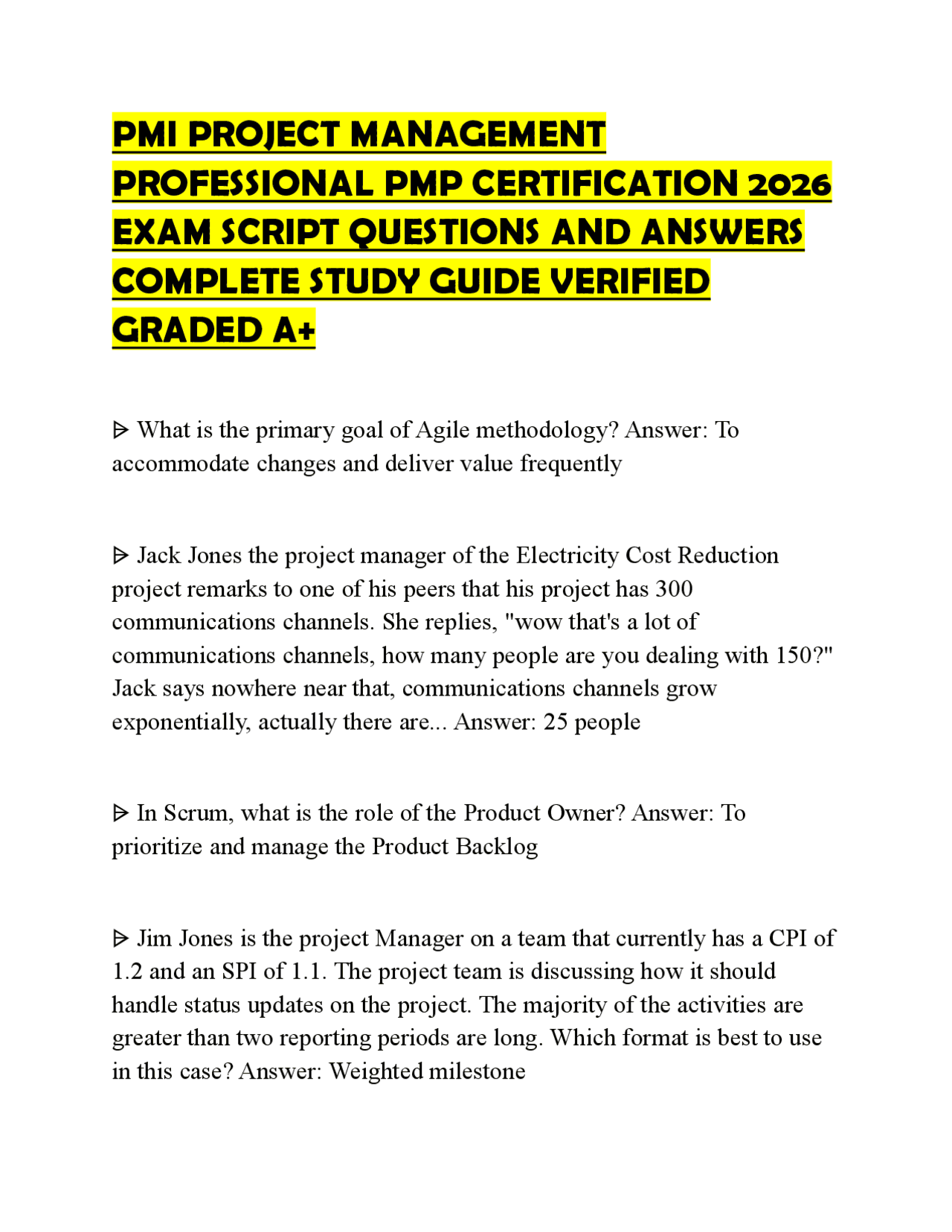 PMI PROJECT MANAGEMENT PROFESSIONAL PMP CERTIFICATION 2026 EXAM SCRIPT ...