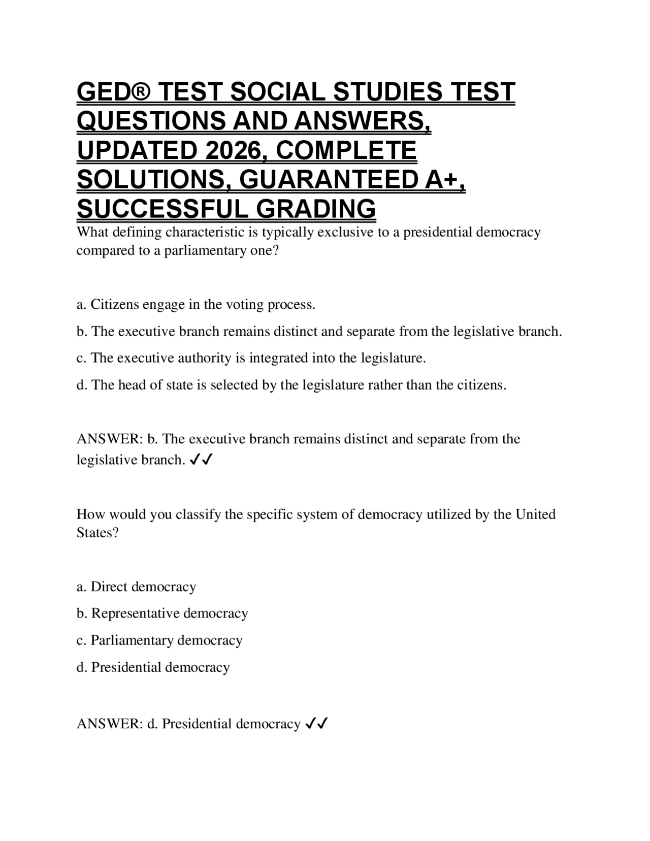 GED TEST SOCIAL STUDIES TEST QUESTIONS AND ANSWERS, UPDATED 2026 ...