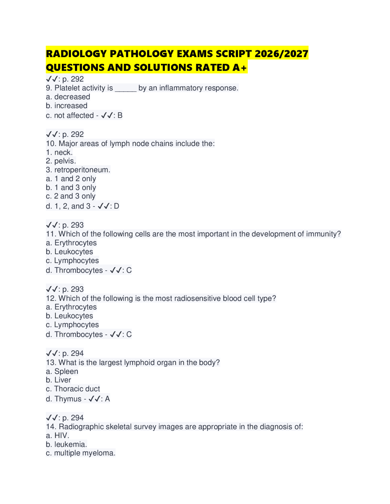 RADIOLOGY PATHOLOGY EXAMS SCRIPT 2026/2027 QUESTIONS AND SOLUTIONS ...