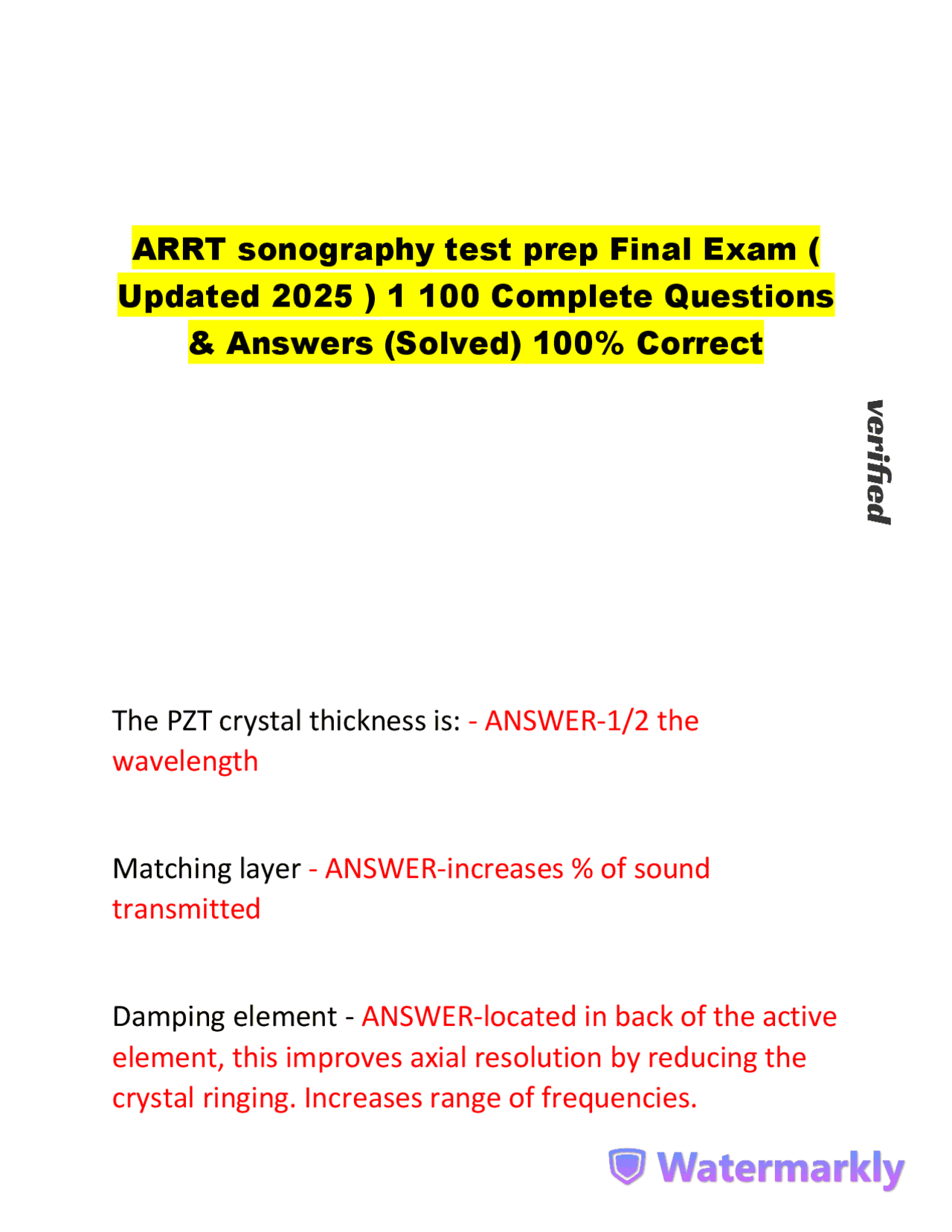 ARRT sonography test prep Final Exam ( Updated 2026 ) 1 100 Complete ...