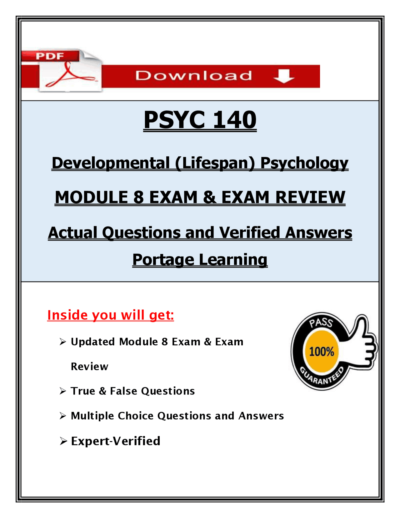 PSYC 140 Module 8 Exam Questions & Answers (2026/2027) | Psychology ...