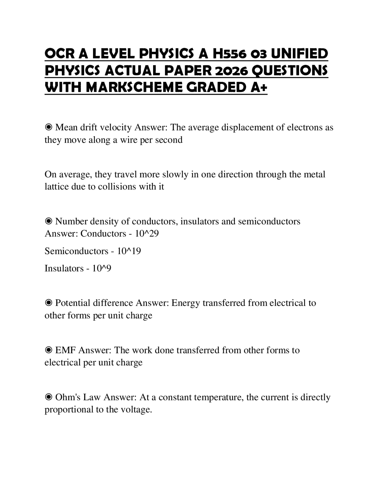 OCR A LEVEL PHYSICS A H556 03 UNIFIED PHYSICS ACTUAL PAPER 2026 ...
