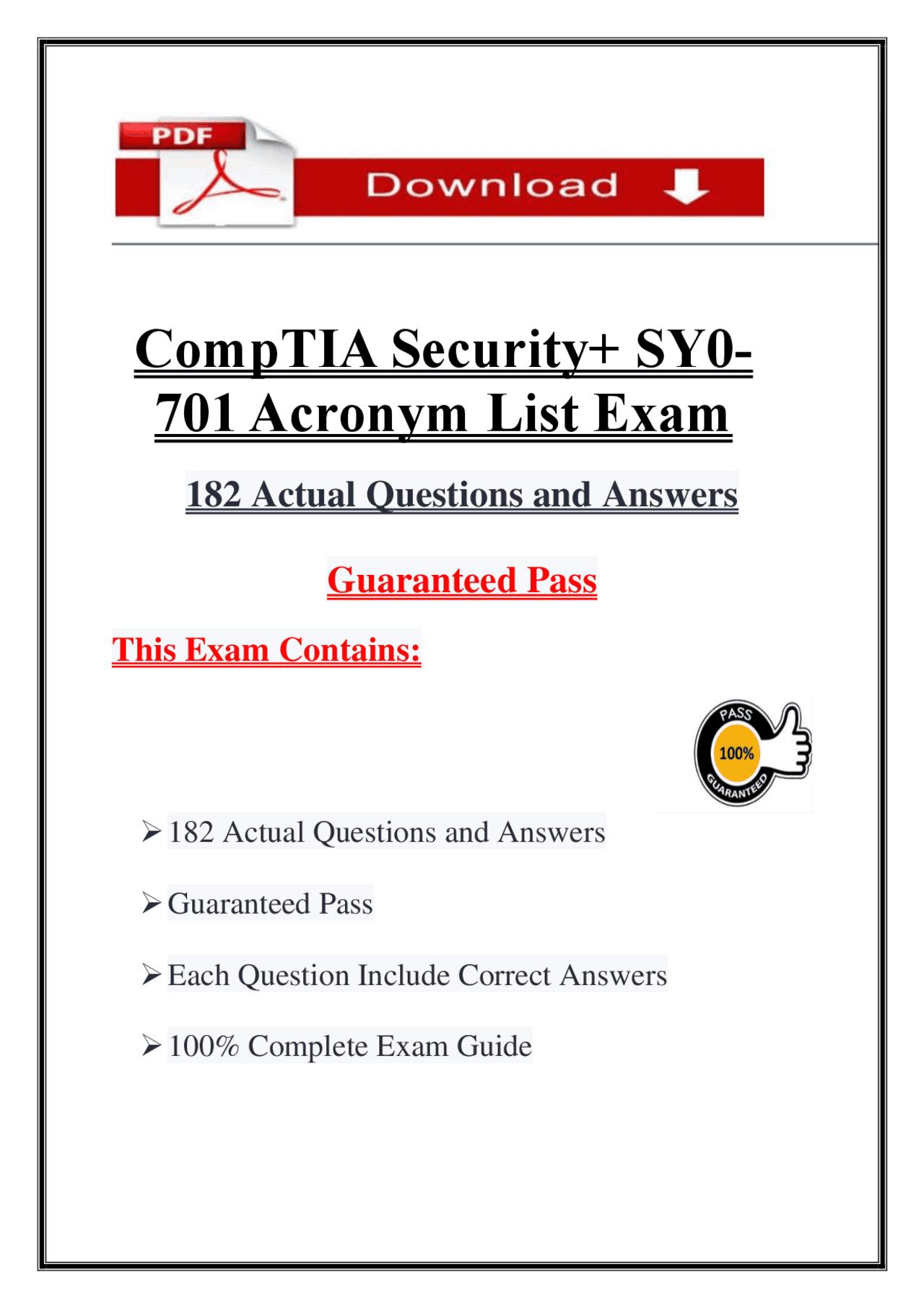 CompTIA Security+ SY0-701 WGU Acronym List Exam 2026 – Questions and ...