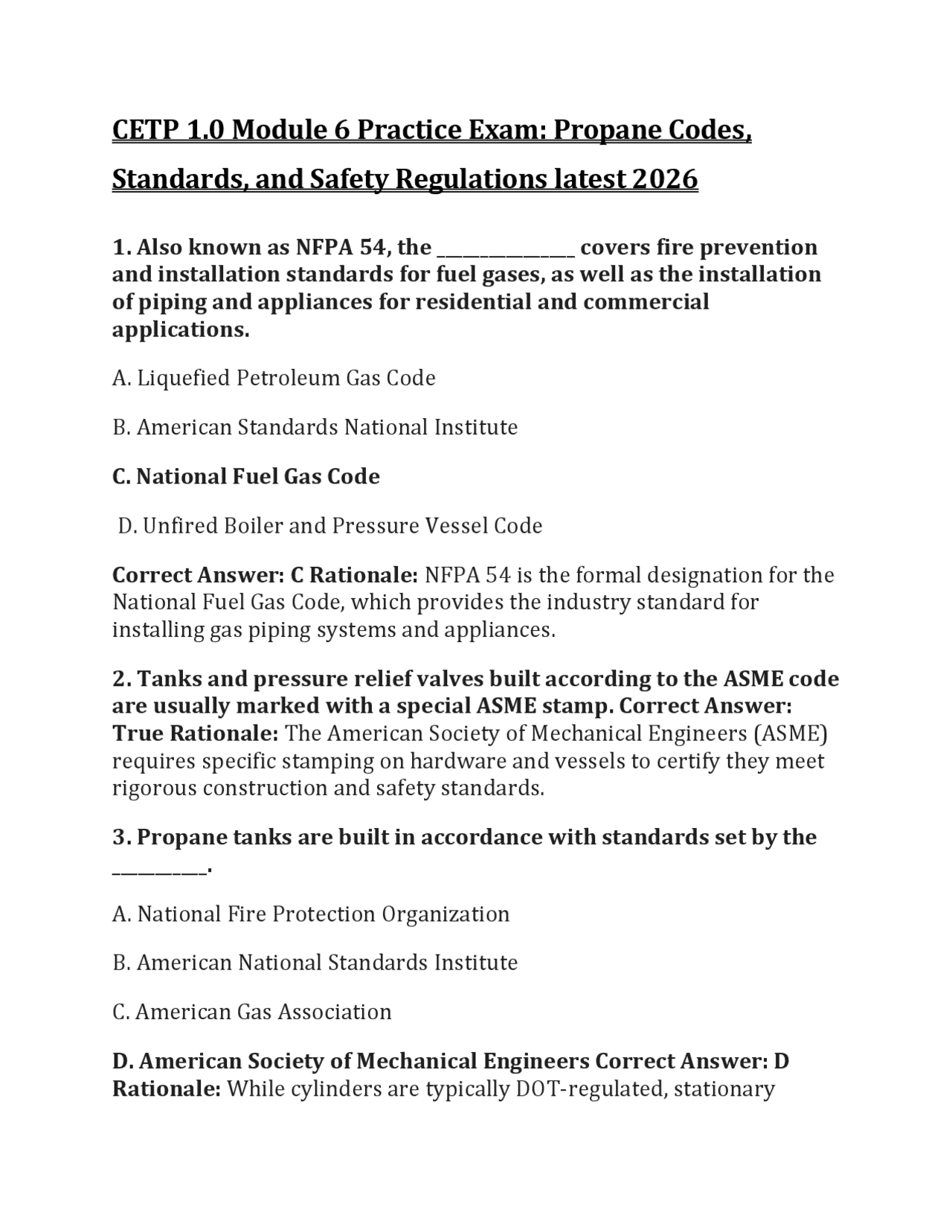 Code Un Propane CETP 1.0 Module 6 Practice Exam 2026 UK: Propane Codes, Standards ...