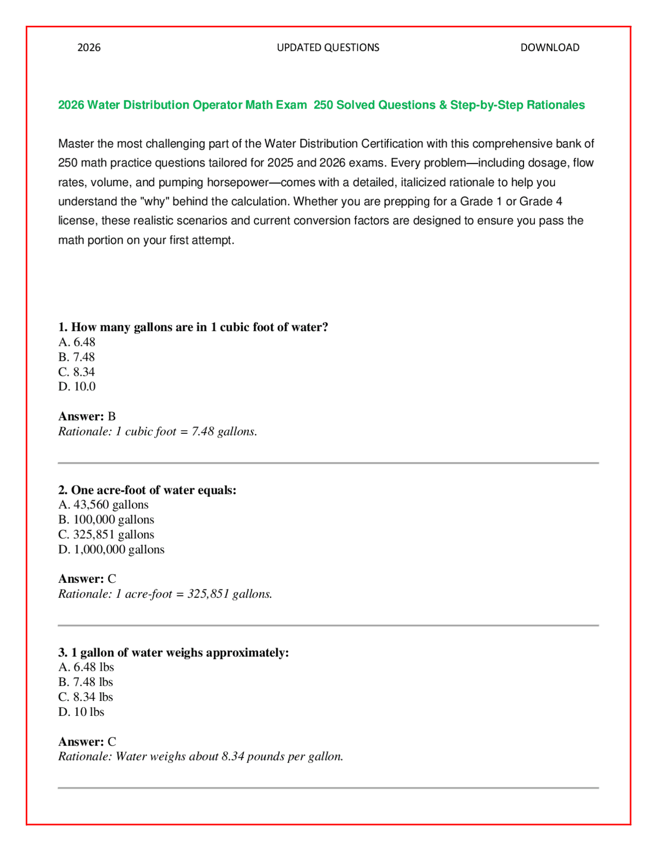 2026 Water Distribution Operator Math Exam: 250+ Solved Questions ...
