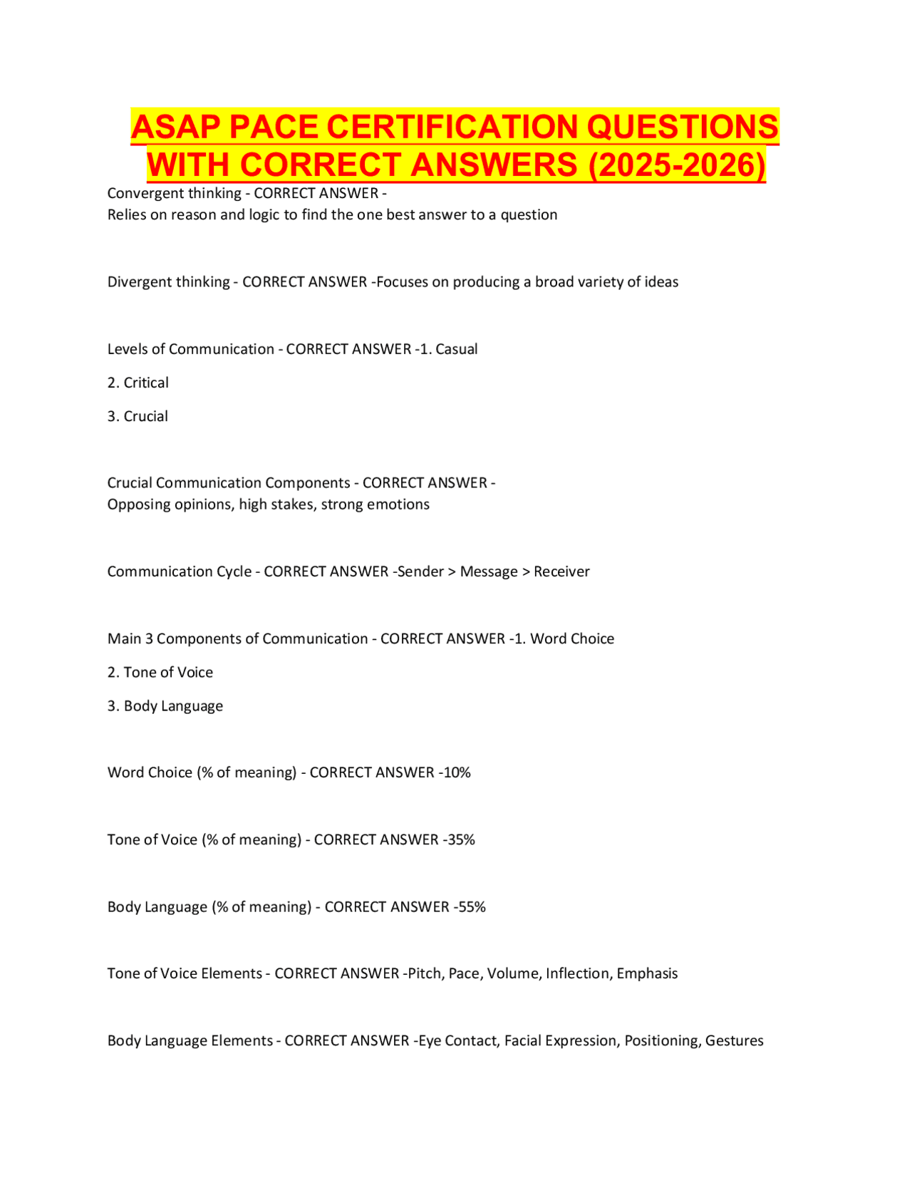 ASAP PACE CERTIFICATION QUESTIONS WITH CORRECT ANSWERS (2025-2026 ...
