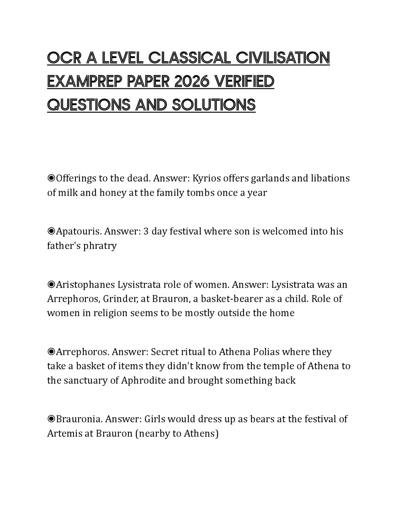 OCR A LEVEL CLASSICAL CIVILISATION EXAMPREP PAPER 2026 VERIFIED ...