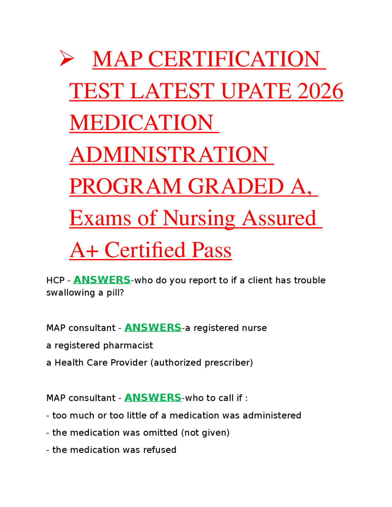 MAP TEST LATEST UPATE 2026 MEDICATION 