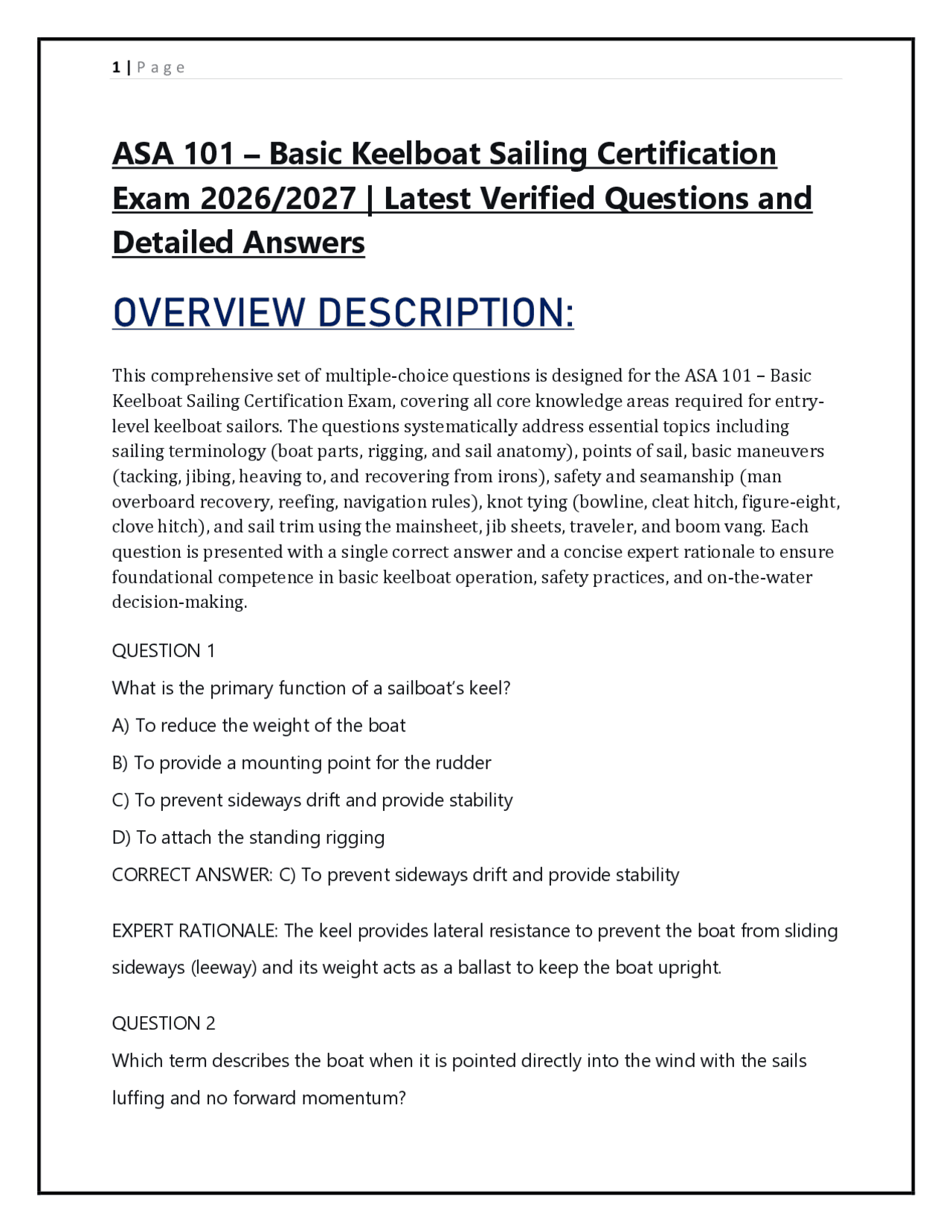 ASA 101 – Basic Keelboat Sailing Certification Exam 2026/2027 | Latest ...