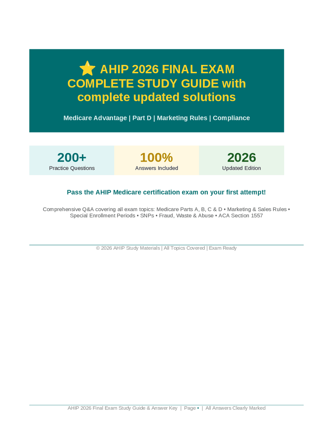 AHIP 2026 FINAL EXAM COMPLETE STUDY GUIDE with complete updated ...