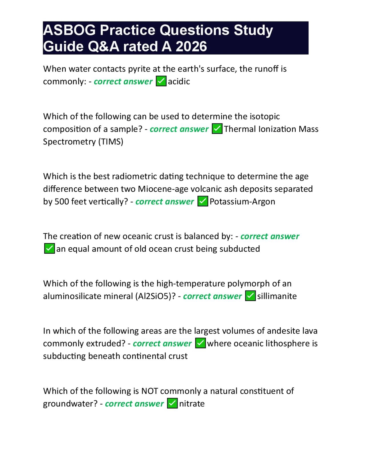 ASBOG Practice Questions Study Guide Q&A rated A 2026.pdf | Exams ...