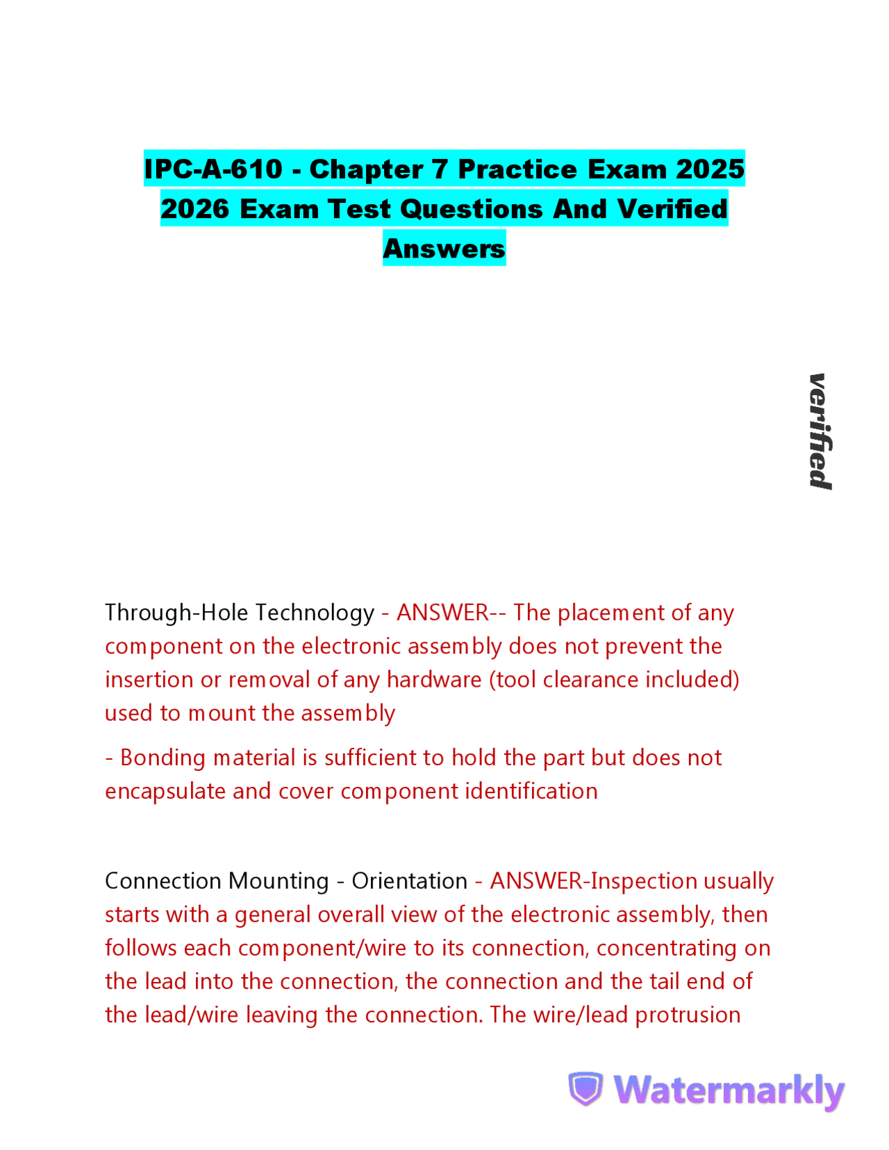 IPC-A-610 - Chapter 7 Practice Exam 2025 2026 Exam Test Questions And ...