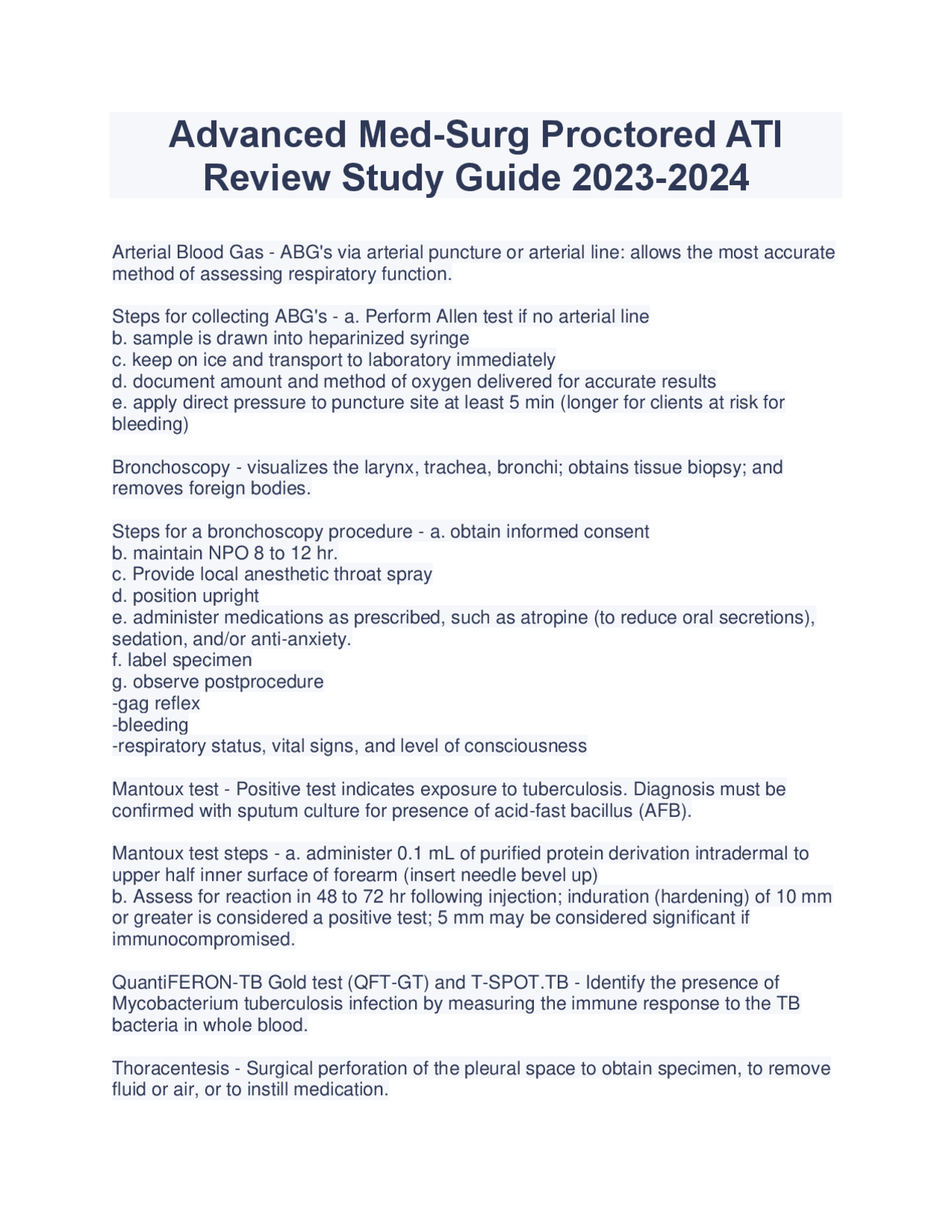 Advanced Med-Surg Proctored ATI Review Study Guide 2023-2024 | Exams ...