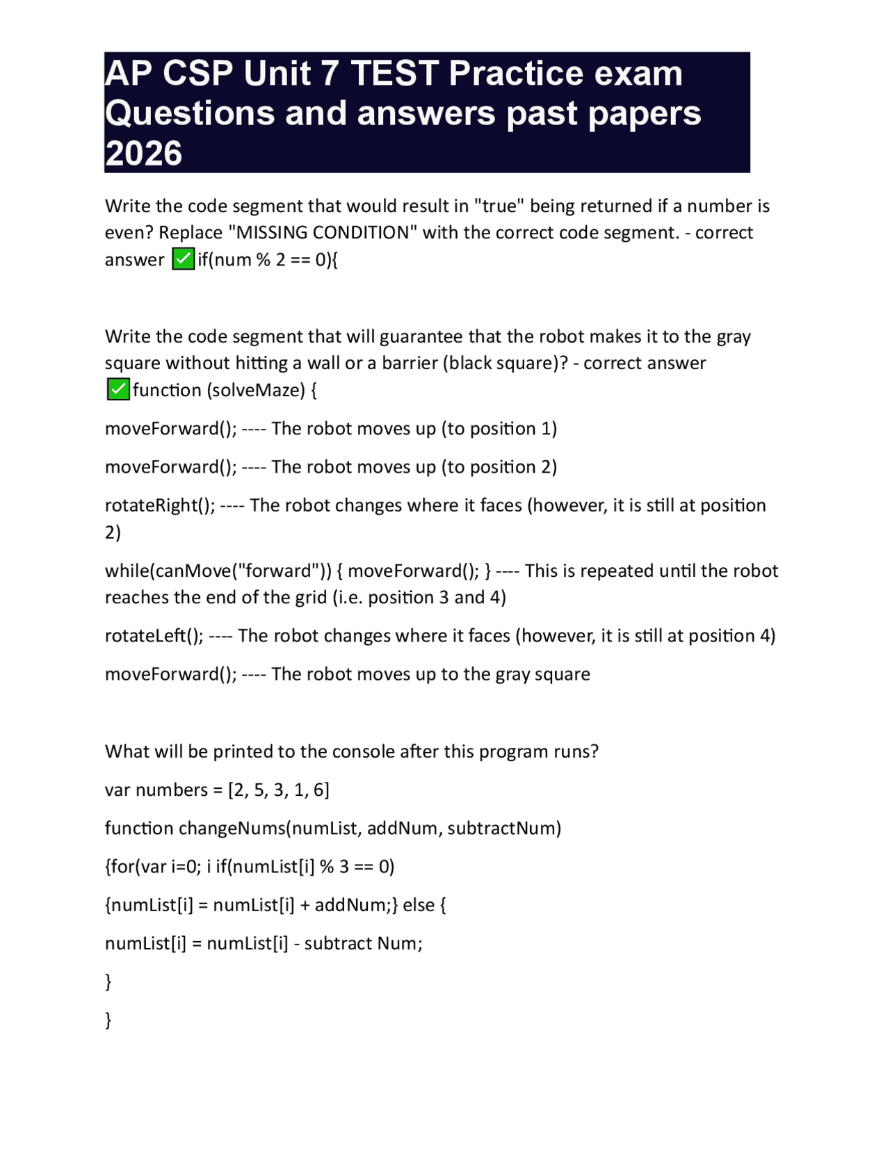 AP CSP Unit 7 TEST Practice exam Questions and answers past papers 2026.pdf | Exams Nursing ...