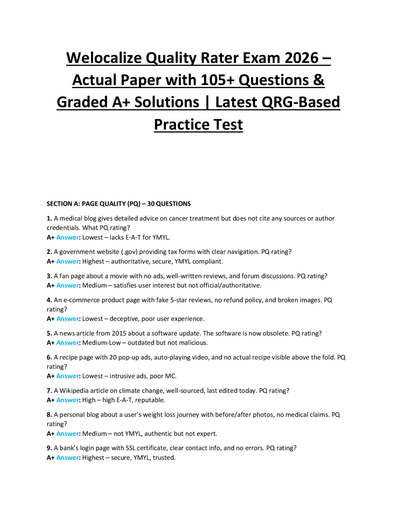 Welocalize Search Quality Rater Example Welocalize Quality Rater Exam 2026 – Actual Paper with 105+ Questions ...