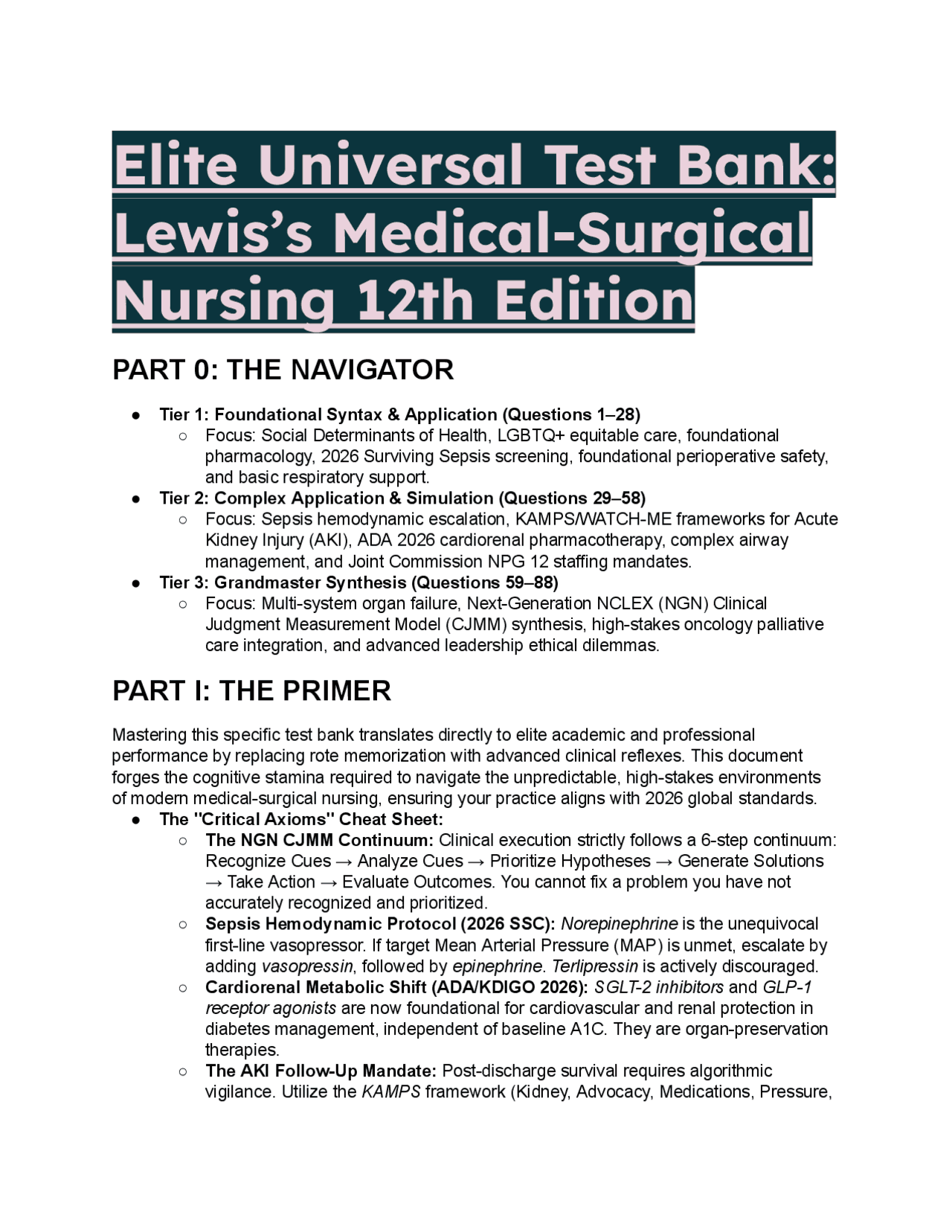 2026/2027 Lewis's Medical-Surgical Nursing 12th Edition Test Bank