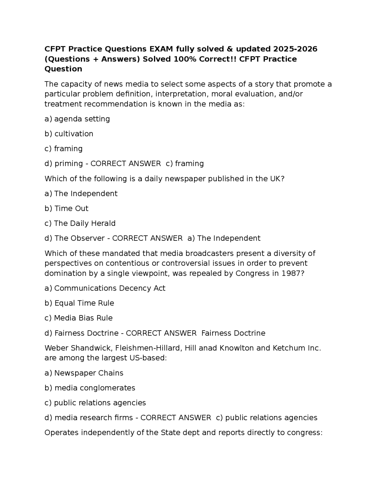 CFPT Practice Questions EXAM fully solved & updated 2025-2026 ...