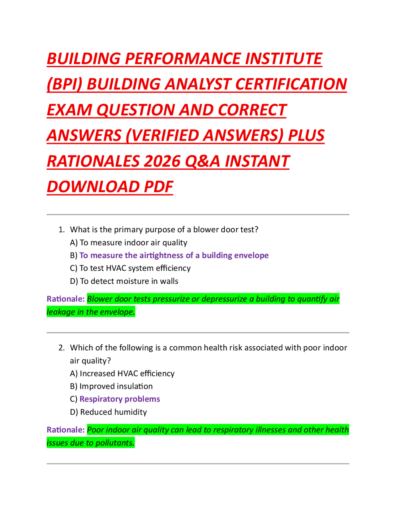 BUILDING PERFORMANCE INSTITUTE (BPI) BUILDING ANALYST CERTIFICATION ...