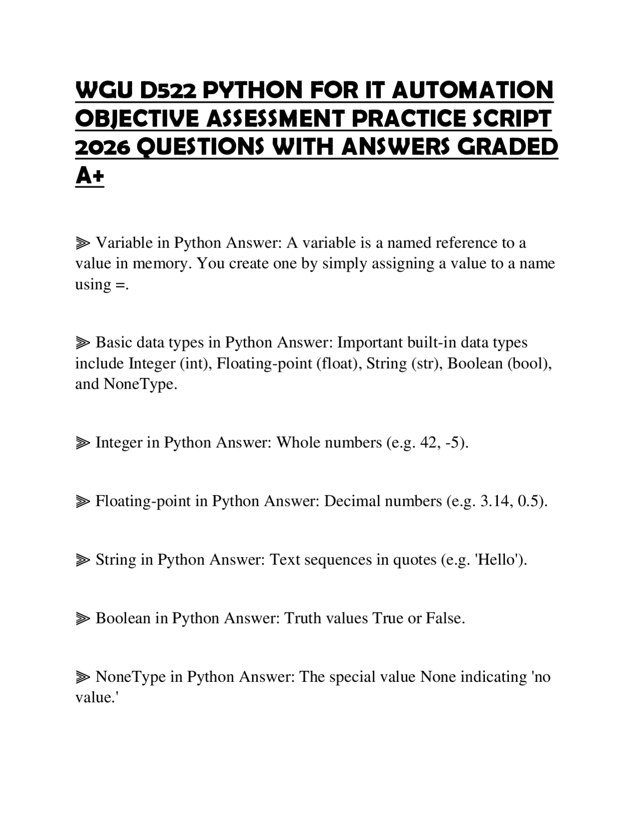 WGU D522 PYTHON FOR IT AUTOMATION OBJECTIVE ASSESSMENT PRACTICE SCRIPT ...