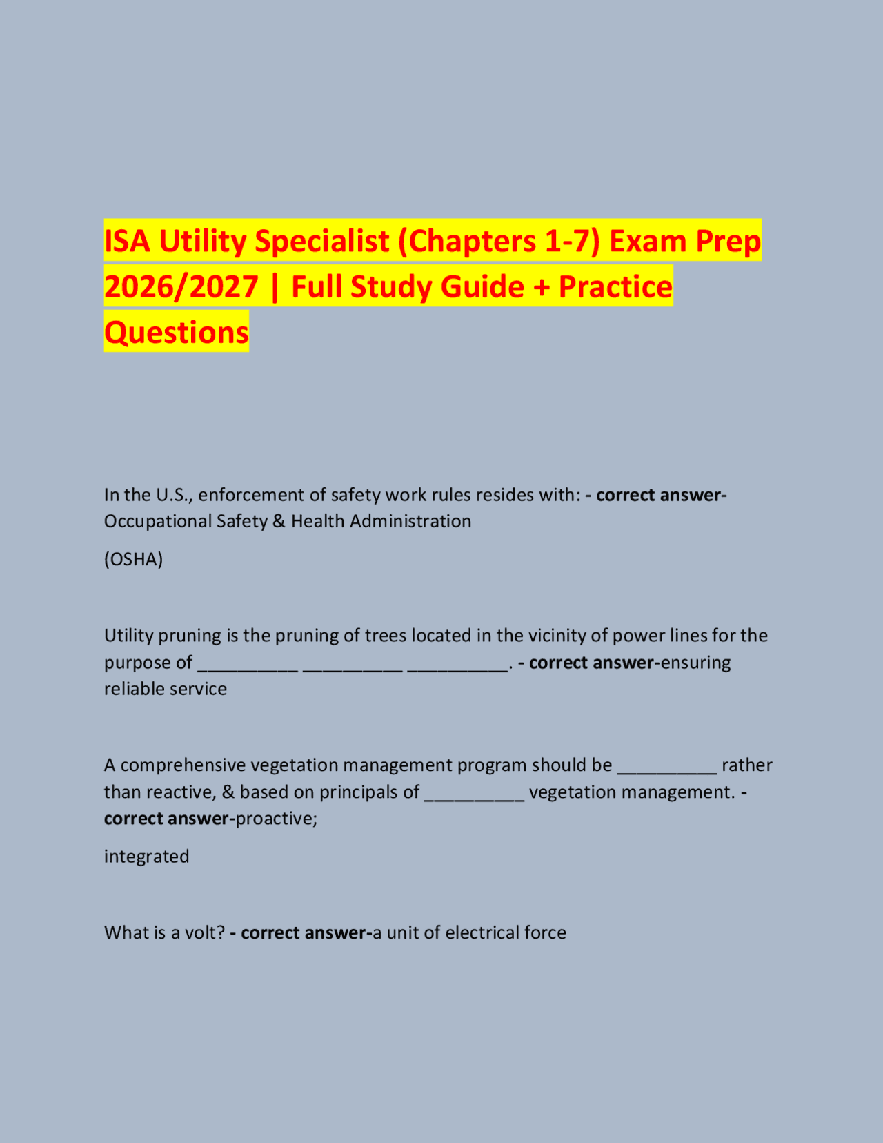ISA Utility Specialist (Chapters 1-7) Exam Prep 2026/2027 | Full Study Guide + Practice Q ...