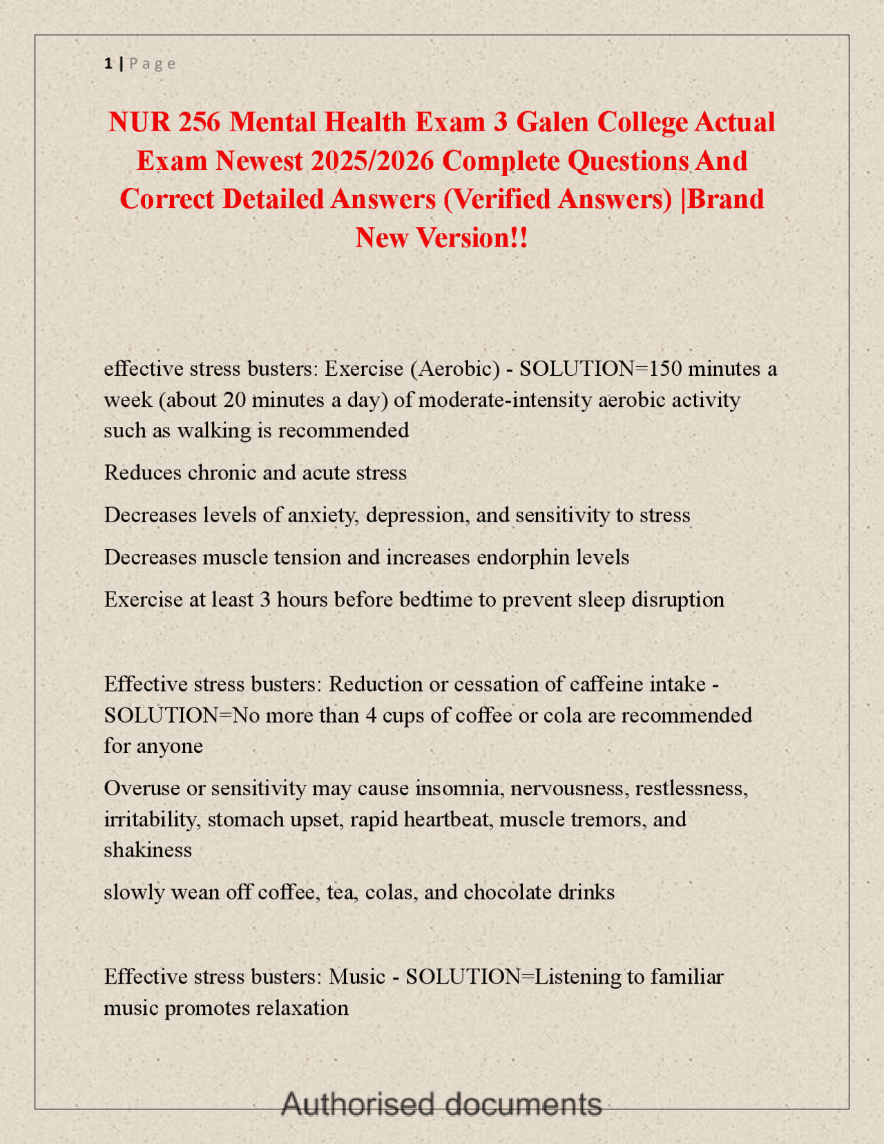 NUR 256 Mental Health Exam 3 Study Guide | Exams Health psychology ...