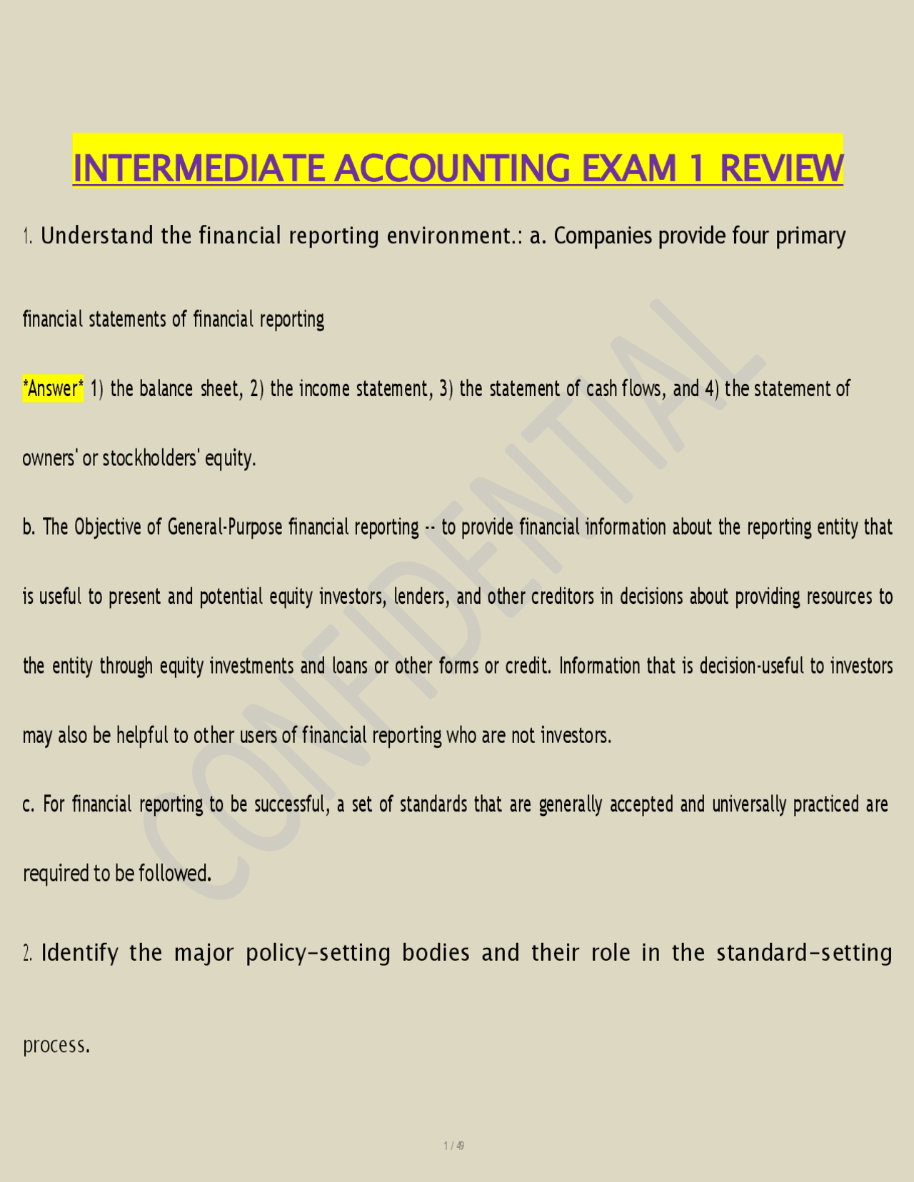 Intermediate Accounting Exam 1 Review Questions & Answers 2025/2026 ...