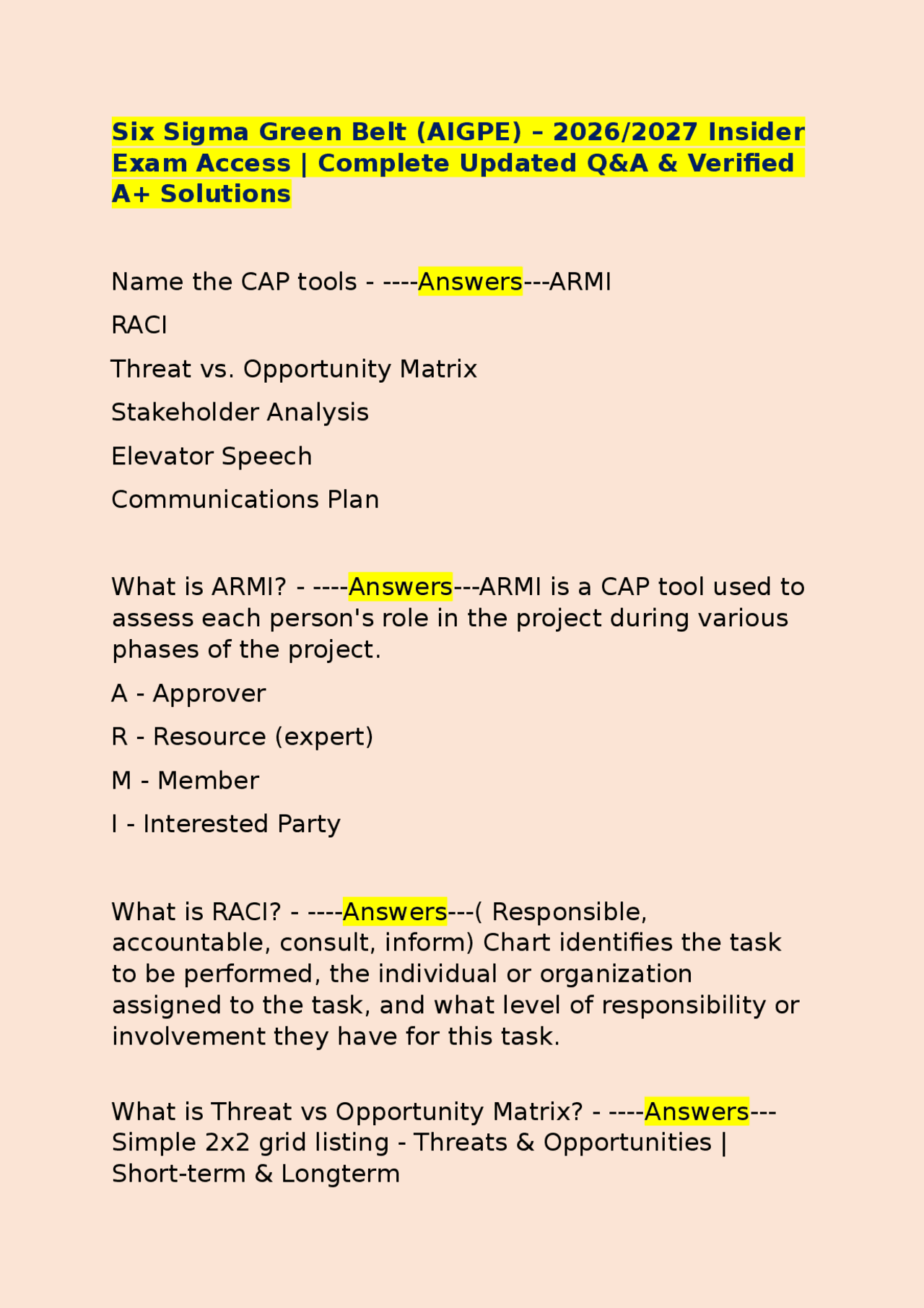 Six Sigma Green Belt (AIGPE) – 2026/2027 Insider Exam Access | Exams ...