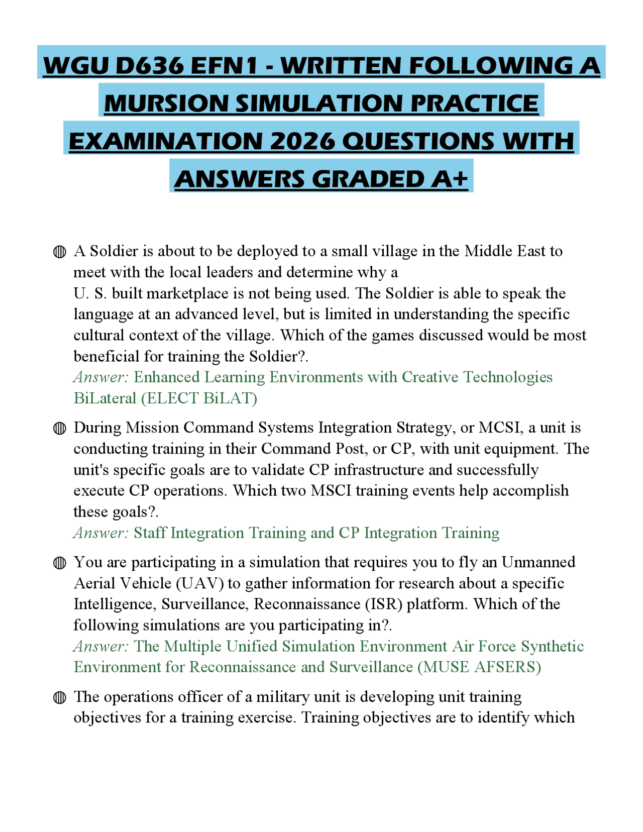 Mursion Simulation WGU D636 EFN1 - WRITTEN FOLLOWING A MURSION SIMULATION PRACTICE ...
