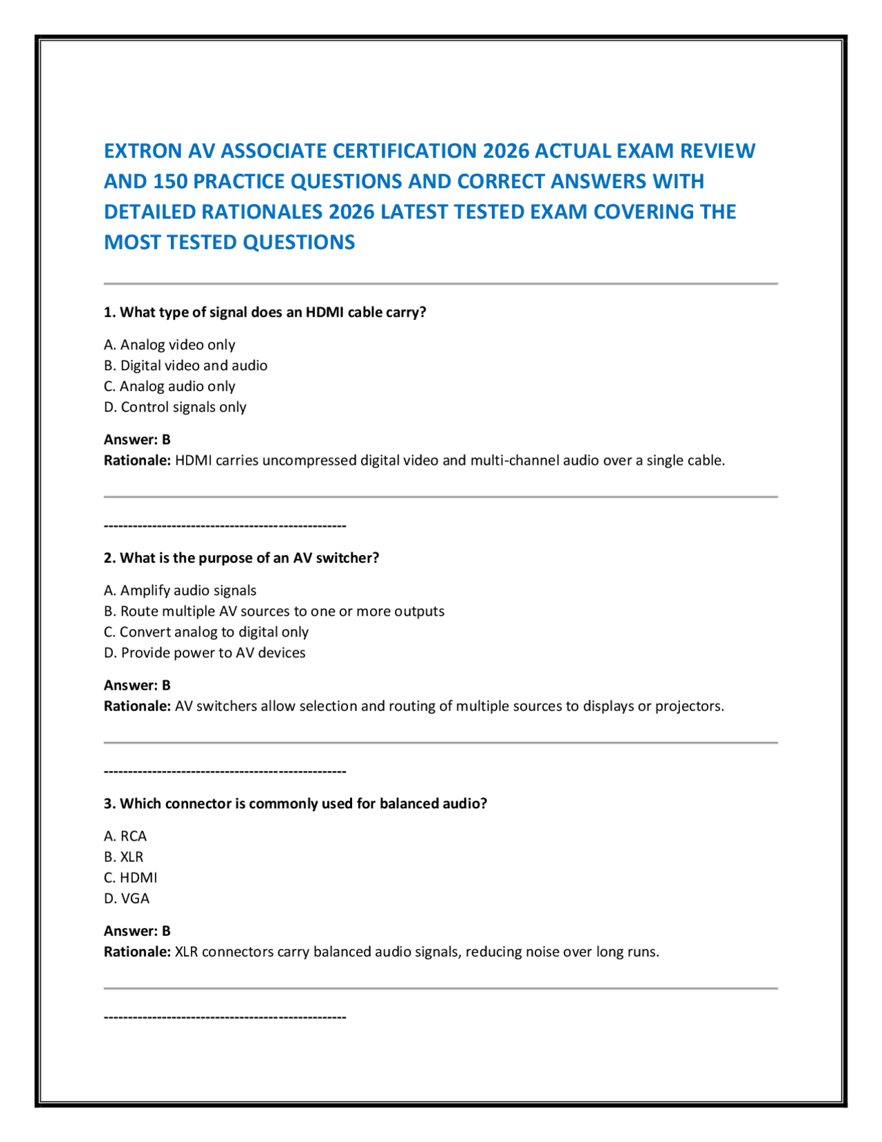 EXTRON AV ASSOCIATE CERTIFICATION 2026 ACTUAL EXAM REVIEW AND 150 ...