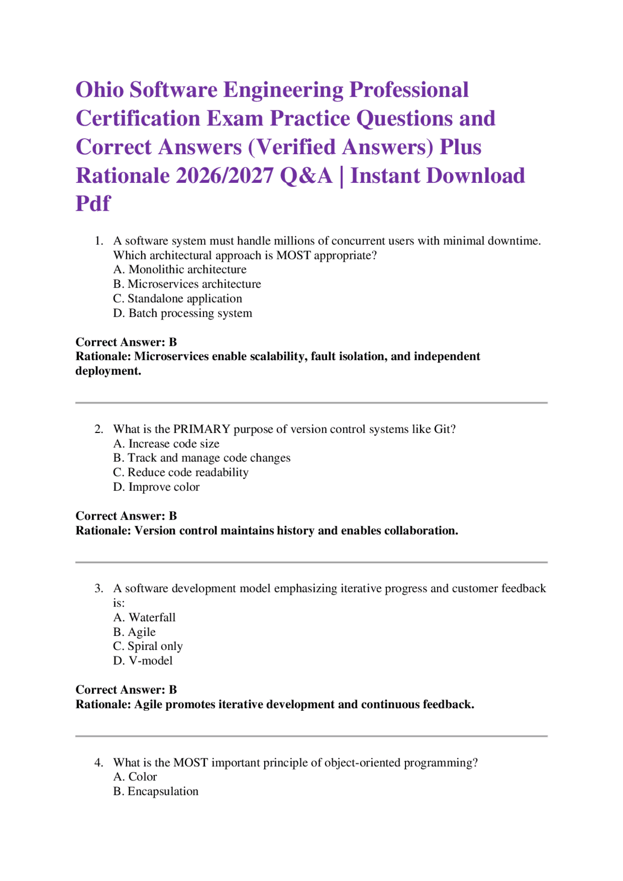 Ohio Software Engineering Professional Certification Exam Practice ...