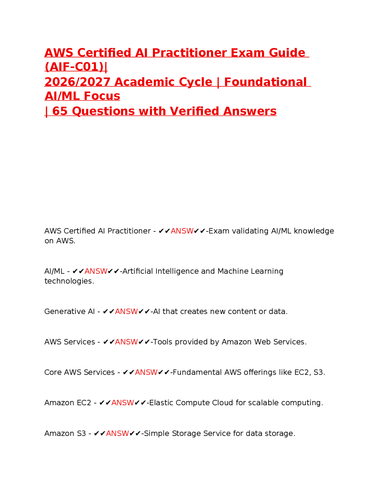 AWS Certified AI Practitioner Exam Guide (AIF-C01)| 2026/2027 Academic ...