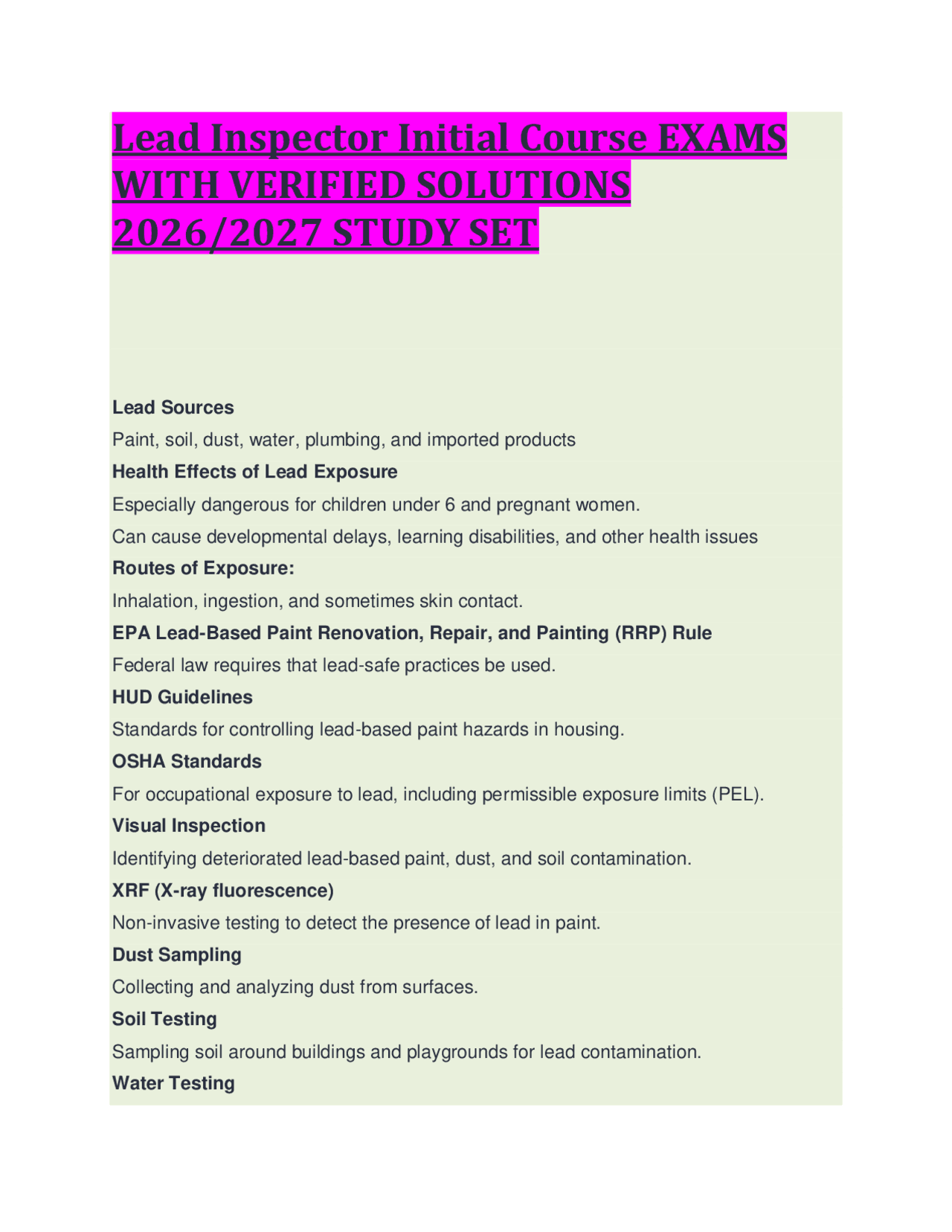 Lead Inspector Report.pdf Lead Inspector Initial Course EXAMS WITH VERIFIED SOLUTIONS 2026/2027 ...