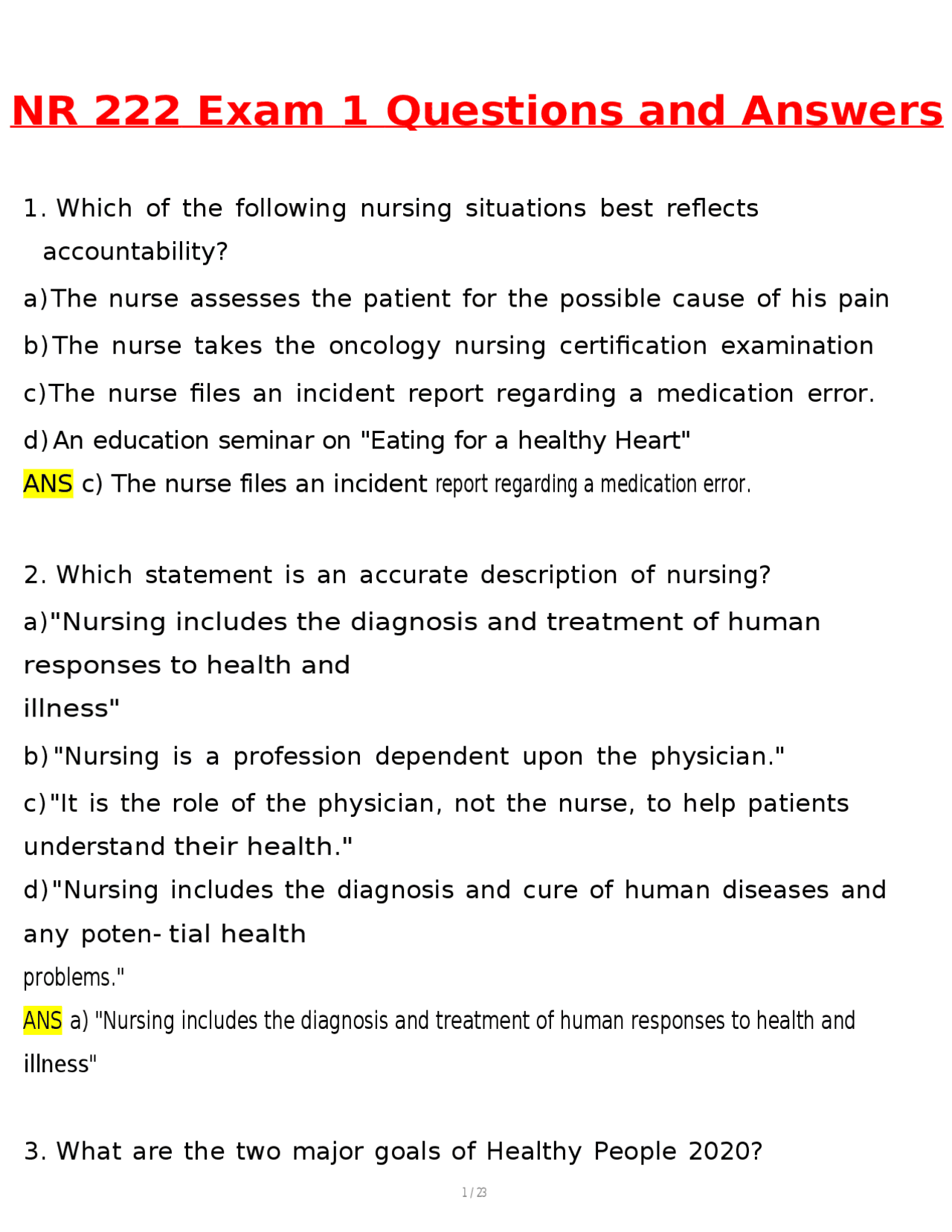 NR 222 Health & Wellness Exam 1 Actual Questions and Verified Answers ...
