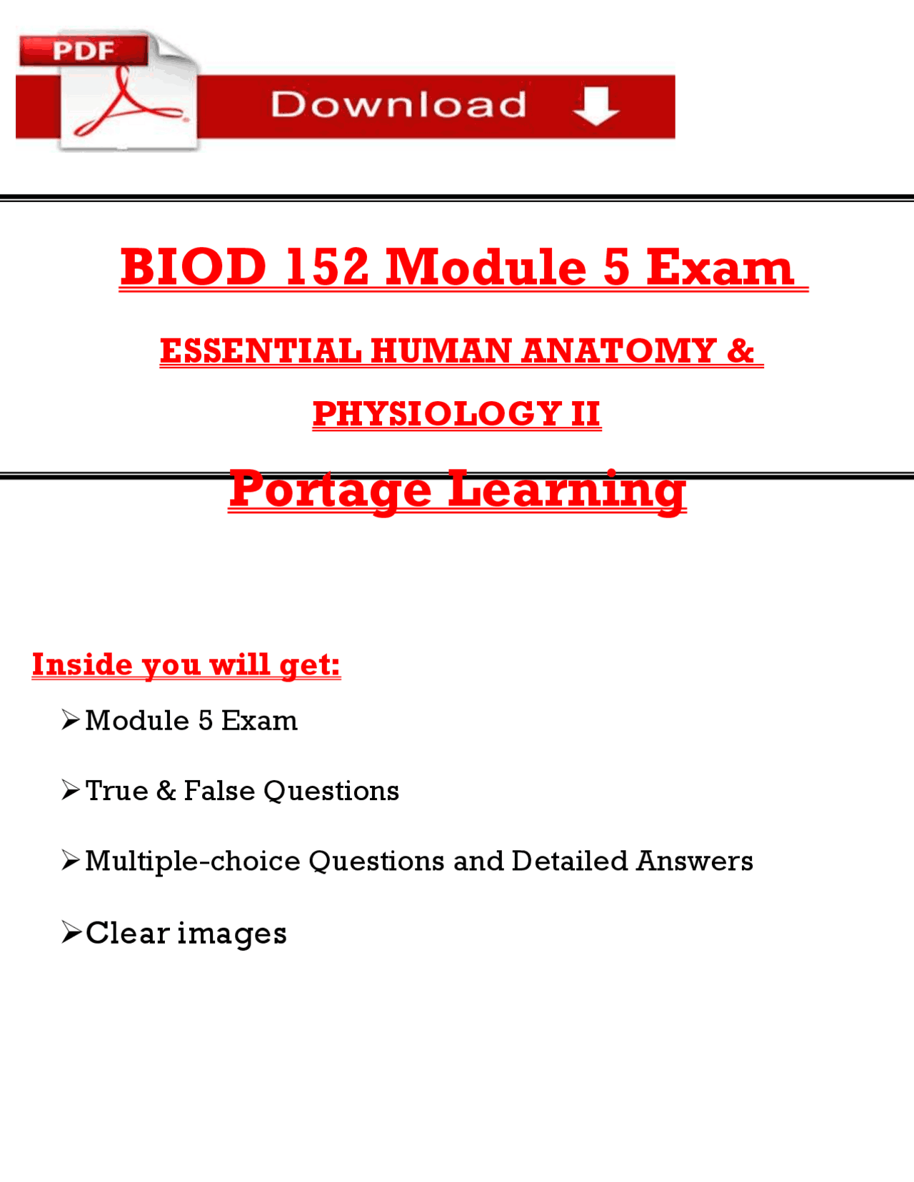 BIOD 152 Module 5 Exam (2026/2027) | Anatomy & Physiology II | Portage ...
