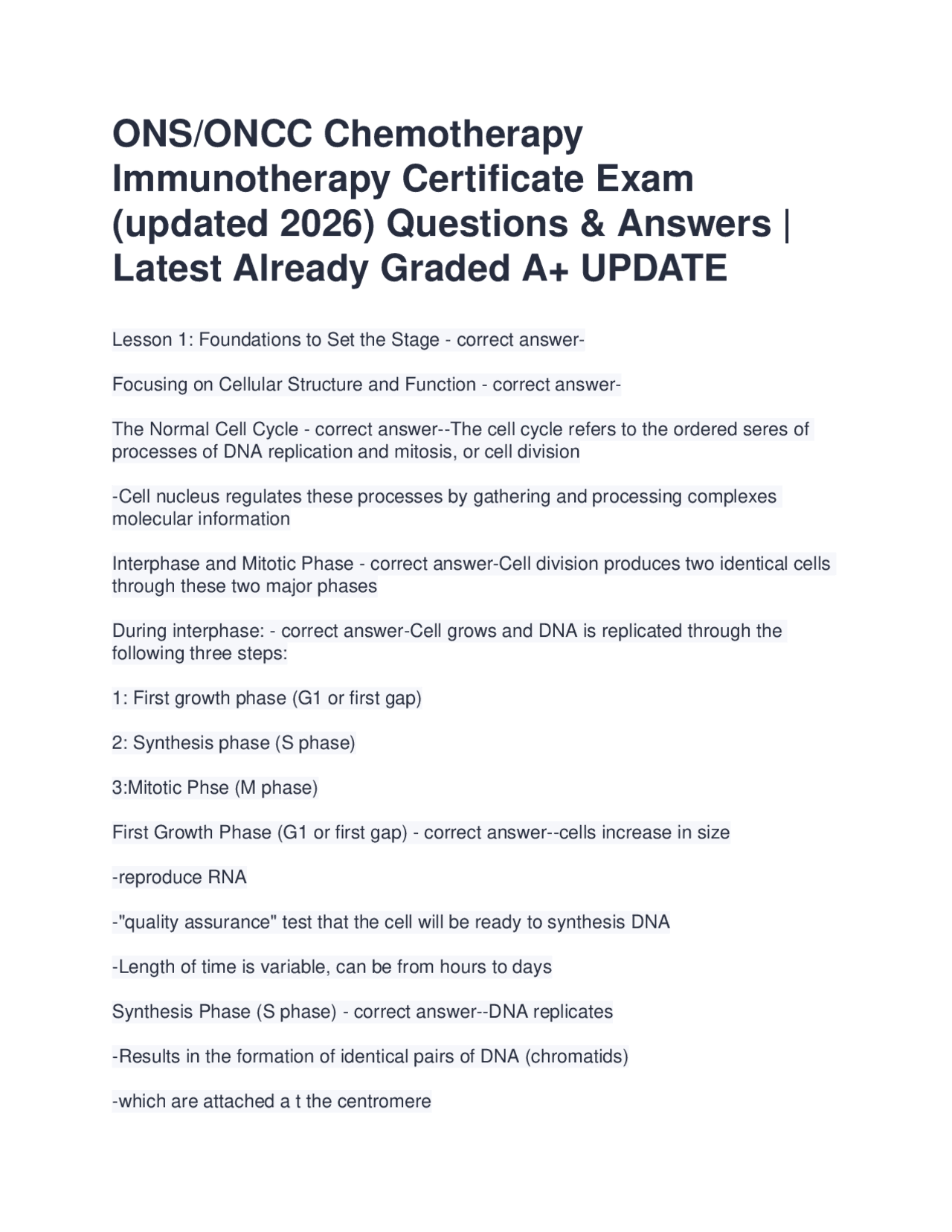 ONS/ONCC Chemotherapy Immunotherapy Certificate Exam (updated 2026 ...