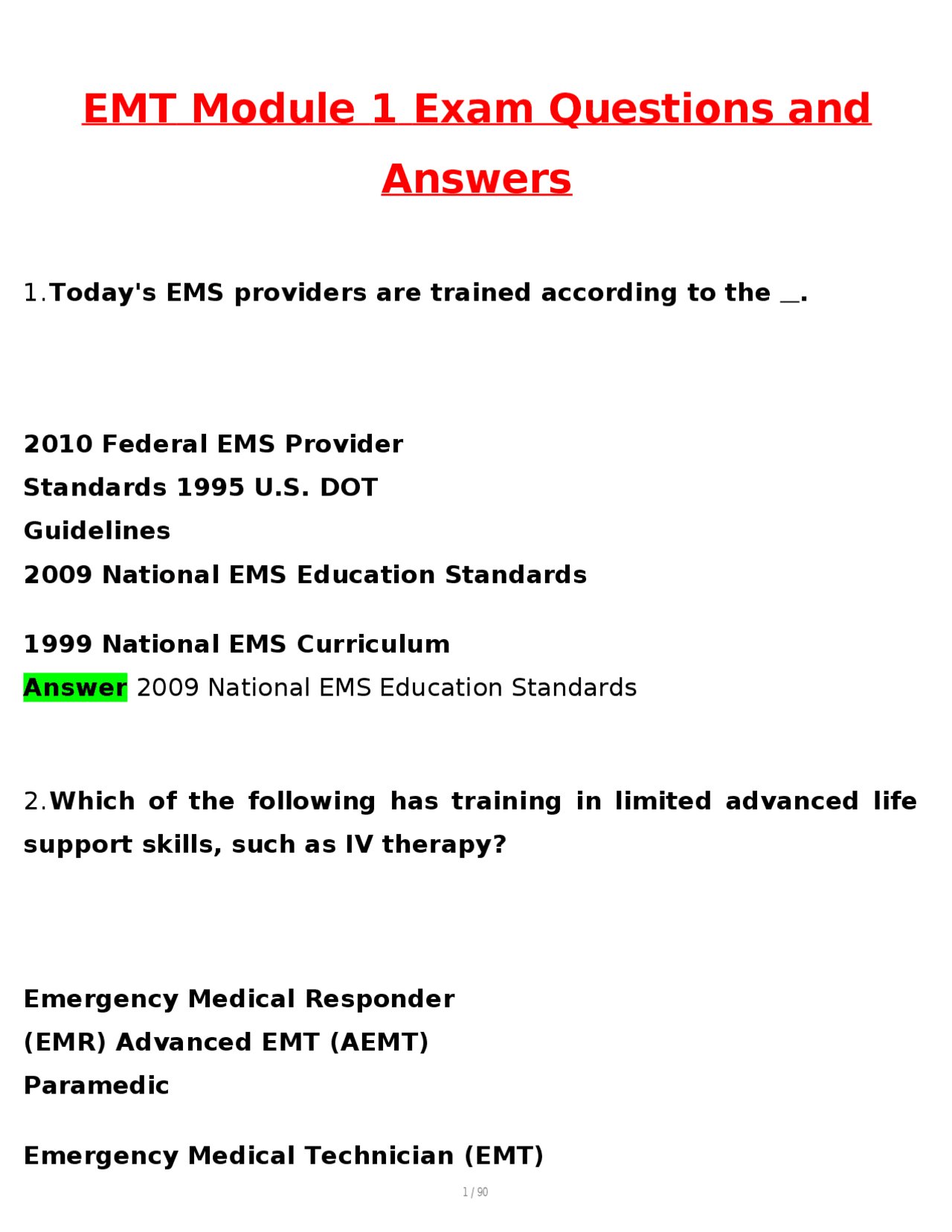 EMT Module 1 Exam Latest 2026 / 2027, Pass with Confidence Questions ...