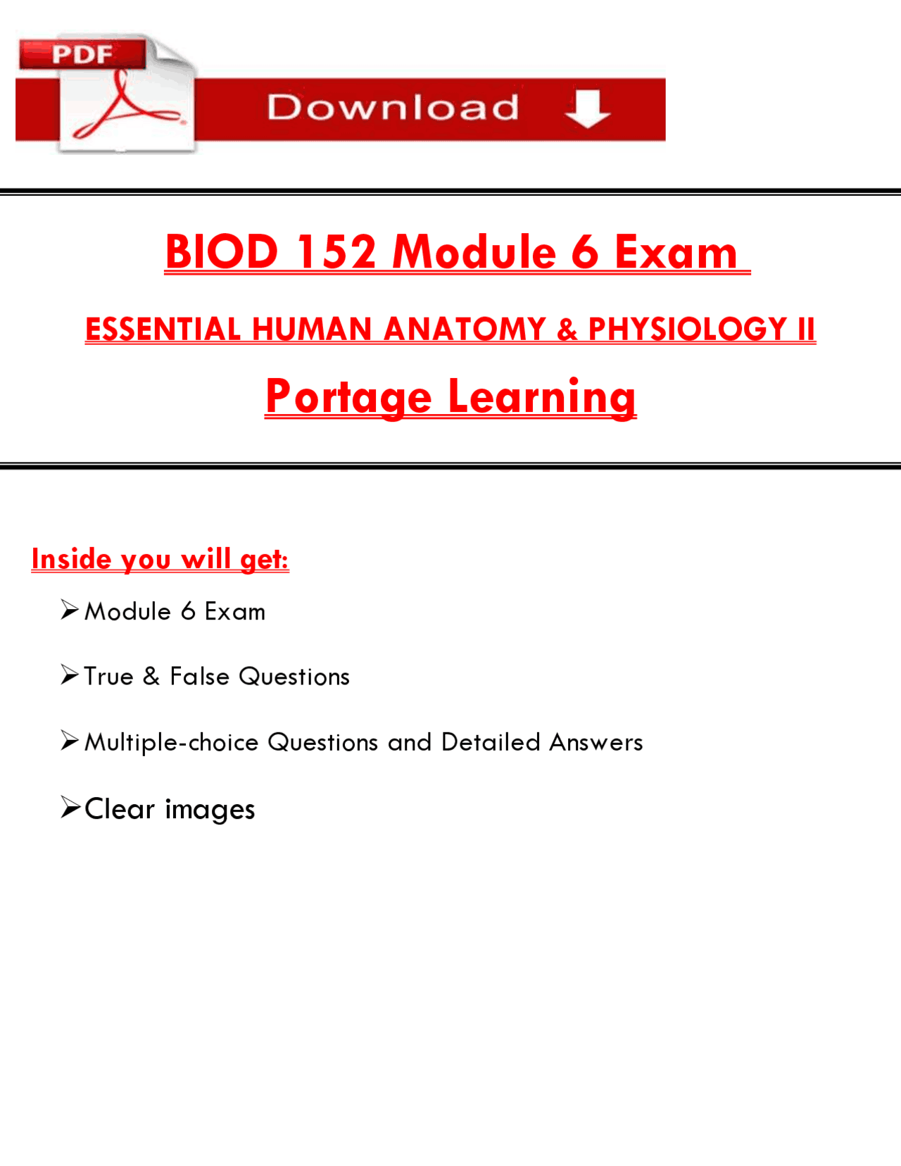 BIOD 152 Module 6 Exam (2026/2027)/Human Anatomy & Physiology II ...