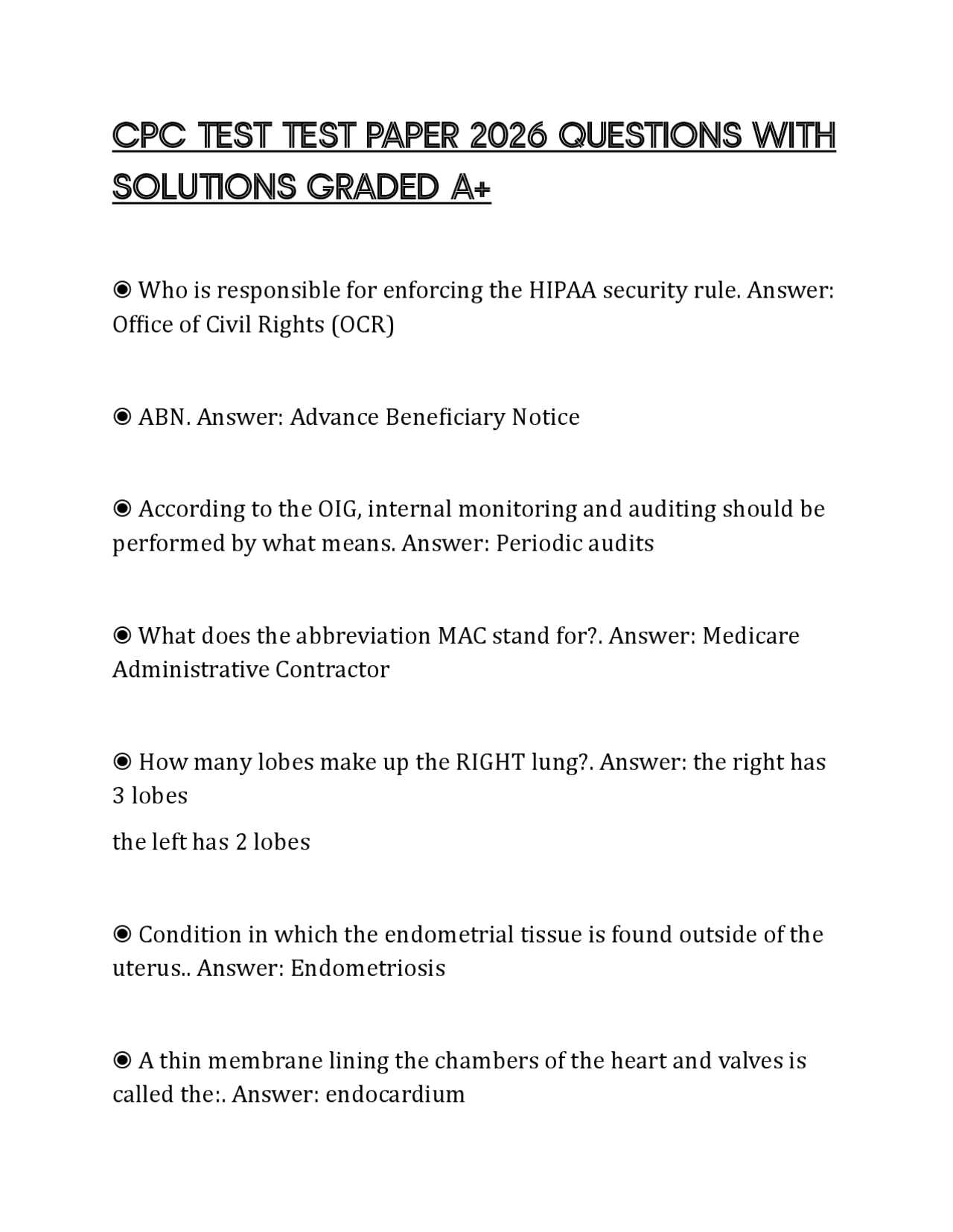 CPC Test Paper Verified Q&A’s 100% Correct Latest 2026/2027 Version ...
