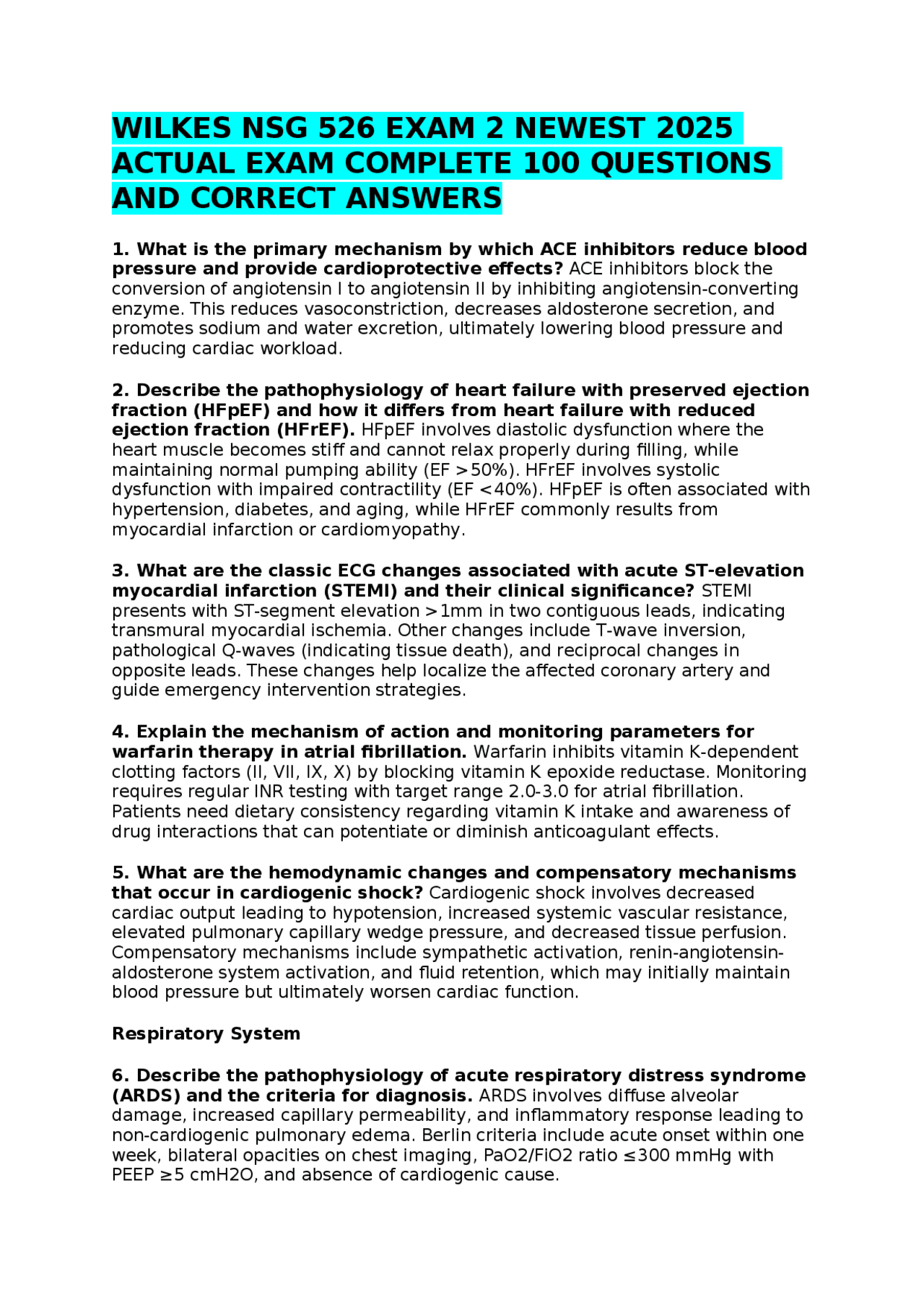 WILKES NSG 526 EXAM 2 NEWEST 2025 ACTUAL EXAM COMPLETE 100 QUESTIONS ...