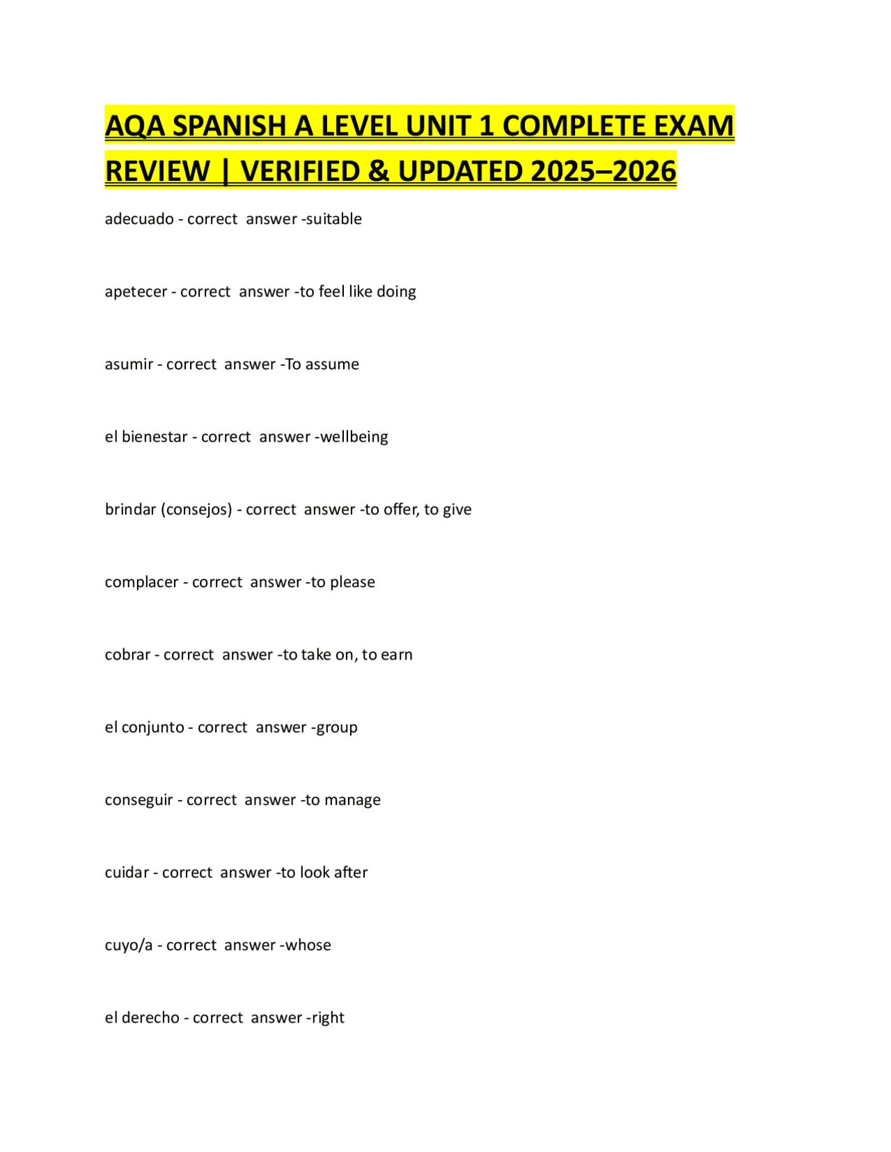 AQA SPANISH A LEVEL UNIT 1 COMPLETE EXAM REVIEW | VERIFIED & UPDATED ...