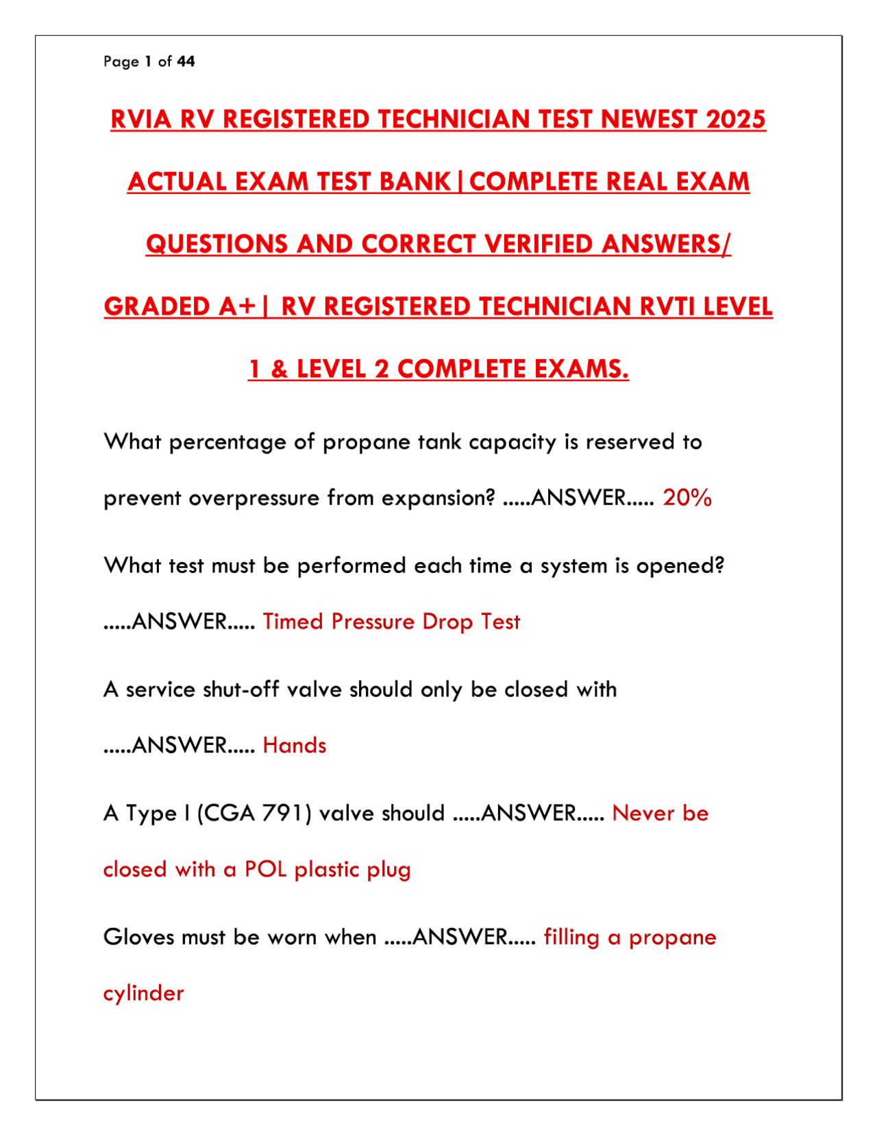 Mmiii Rv Test RVIA RV Registered Technician Test 2025/2026 | Level 1 & 2 Complete ...