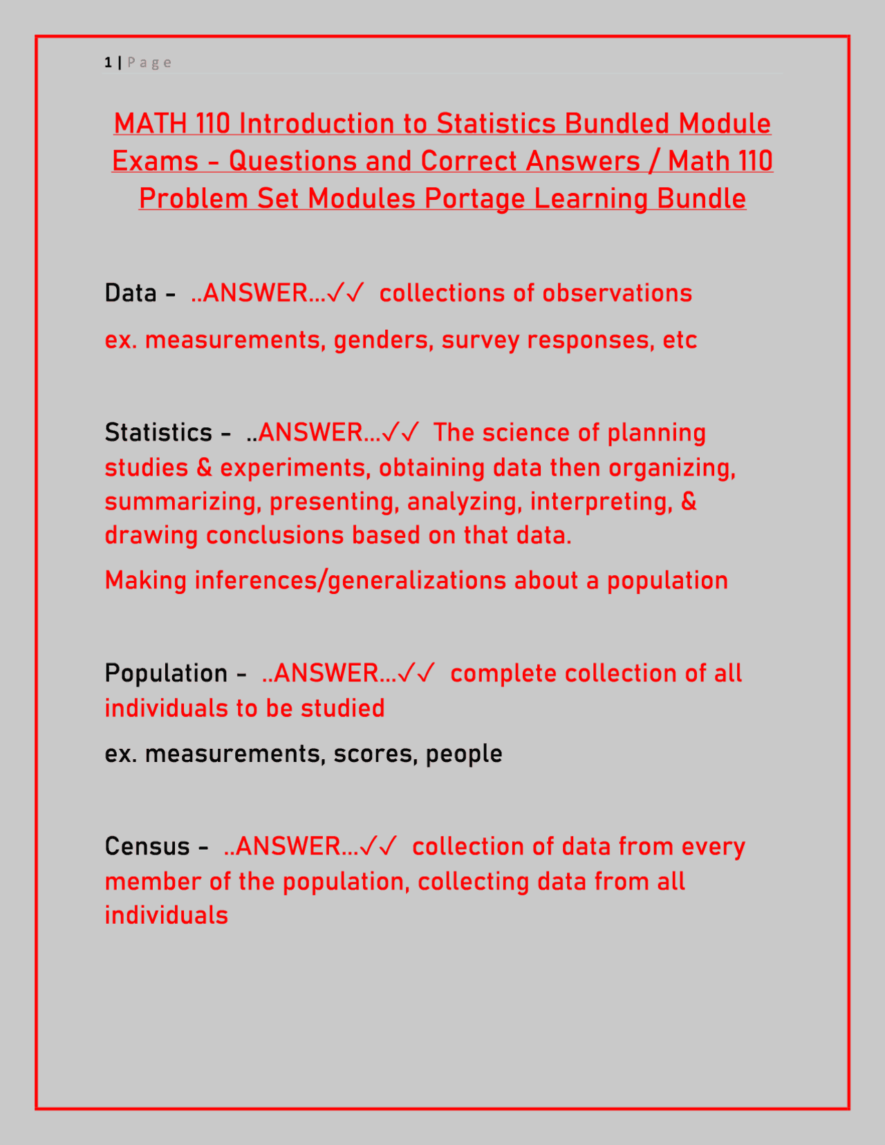 MATH 110 Introduction to Statistics 2025/2026: Portage Learning Module ...
