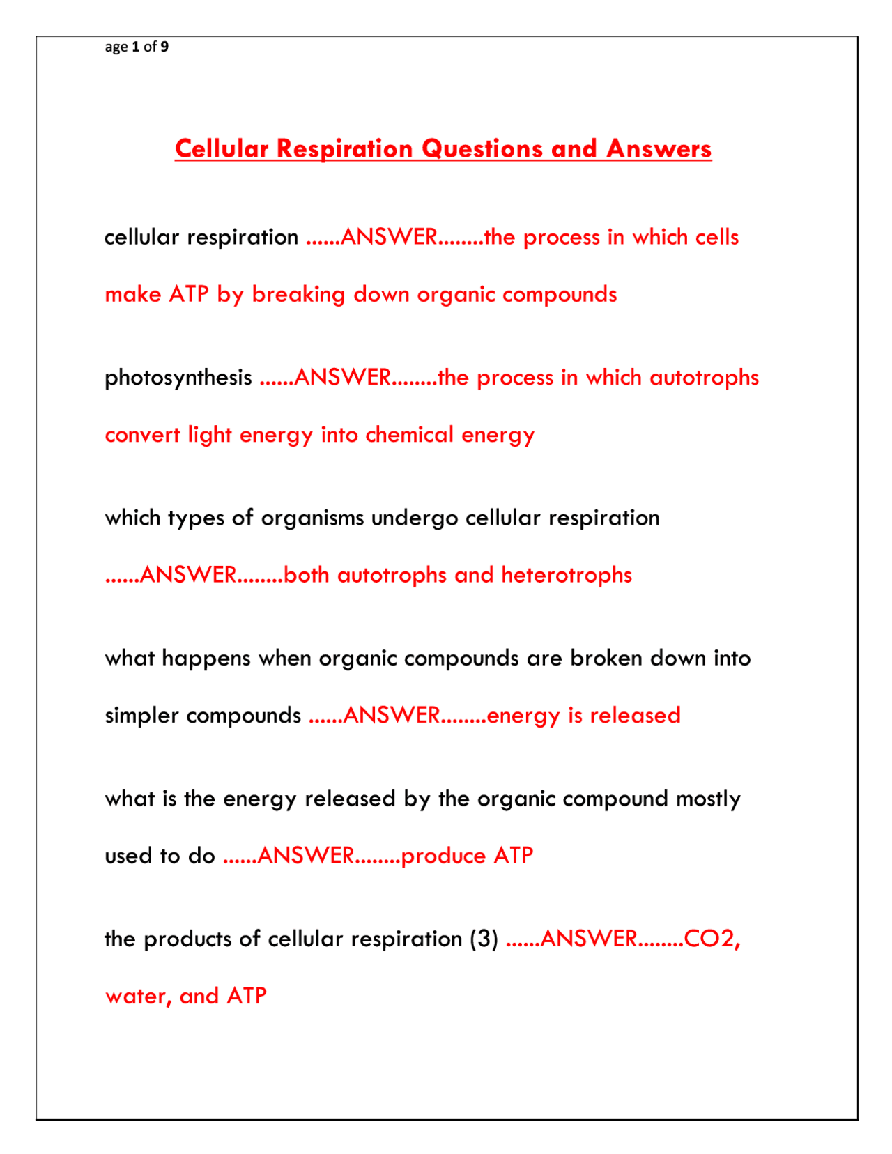 Cellular Respiration Exam 2025/2026: Biology Q&A Study Guide | Exams ...