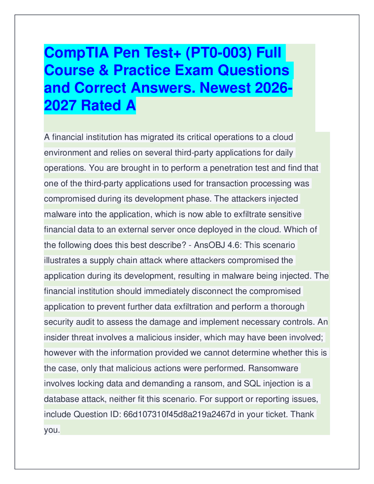 CompTIA Pen Test+ (PT0-003) Full Course & Practice Exam Q&A. 2026-2027 ...