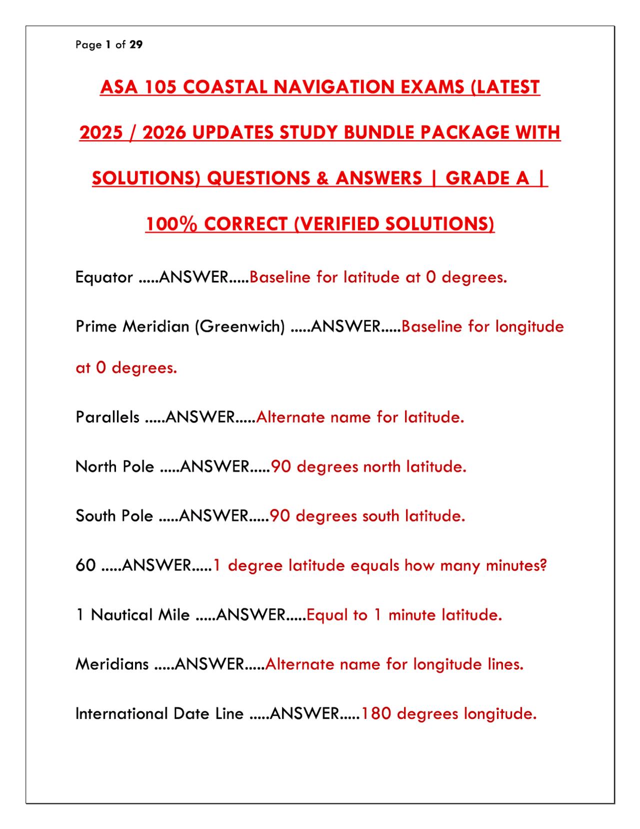 ASA 105 Coastal Navigation Exam – Practice Test Questions & Answers ...
