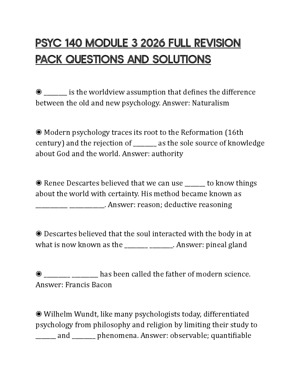 PSYC 140 MODULE 3 2026 FULL REVISION PACK QUESTIONS AND SOLUTIONS ...