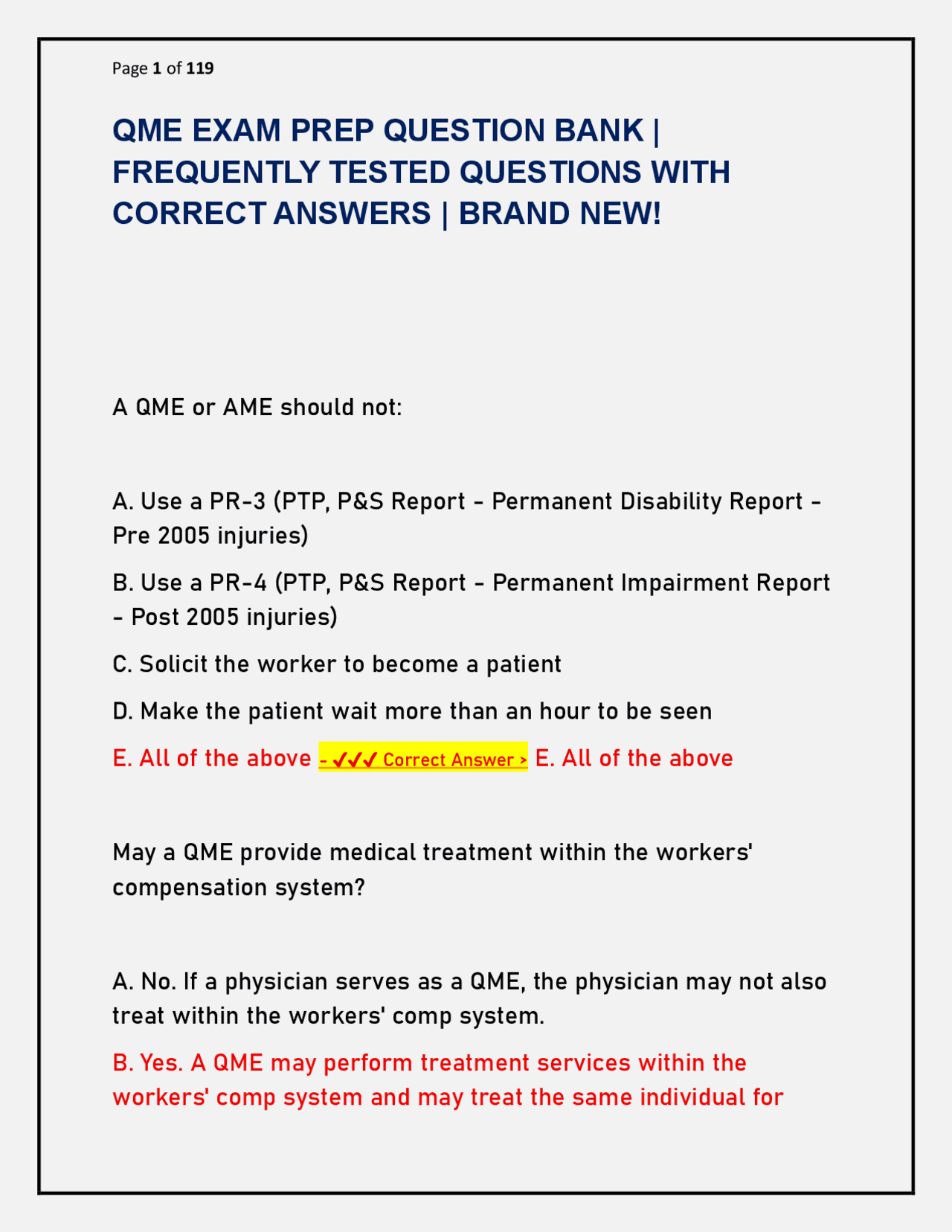 QME EXAM PREP QUESTION BANK | FREQUENTLY TESTED QUESTIONS WITH CORRECT ...
