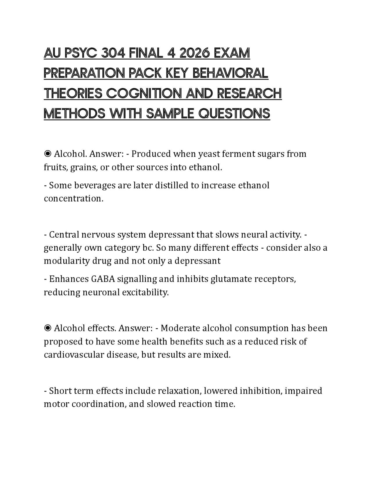 AU PSYC 304 FINAL 4 2026 EXAM PREPARATION PACK KEY BEHAVIORAL THEORIES ...